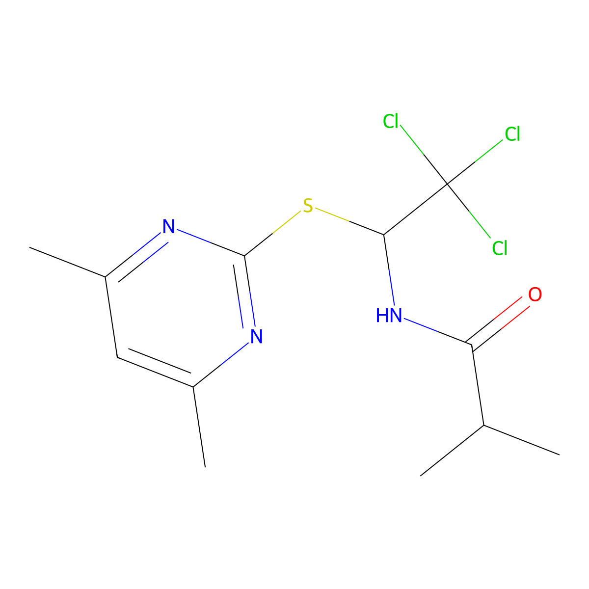 2-methyl-N-{2,2,2-trichloro-1-[(4,6-dimethylpyrimidin-2-yl)sulfanyl]ethyl}propanamide molecular structure, CAS 519046-82-3