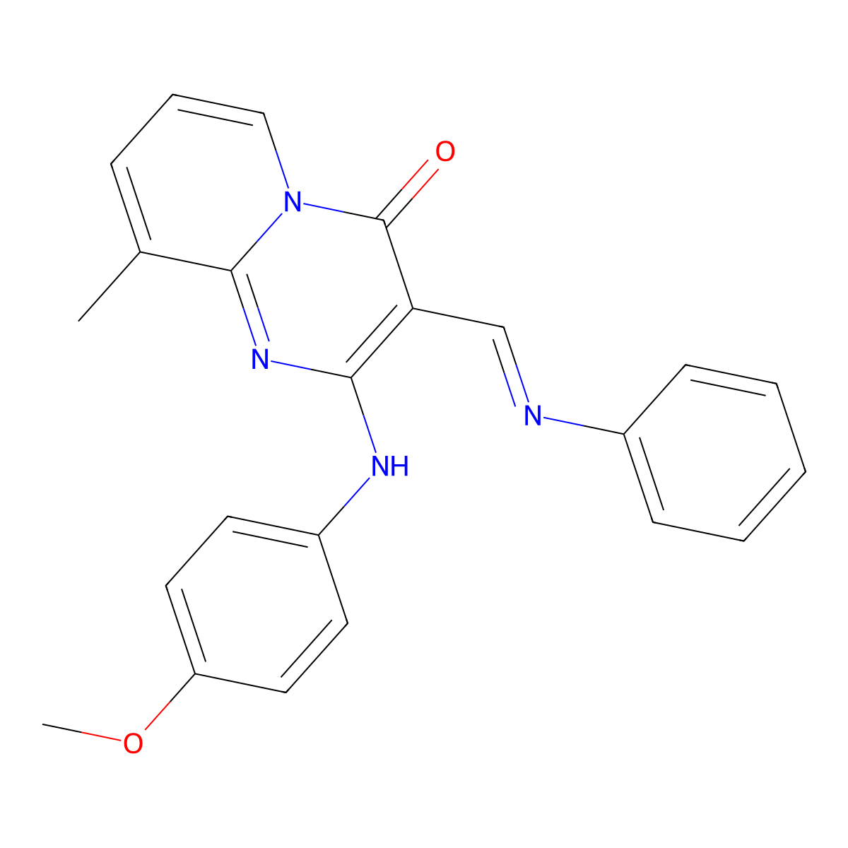 (E)-2-((4-methoxyphenyl)amino)-9-methyl-3-((phenylimino)methyl)-4H-pyrido[1,2-a]pyrimidin-4-one molecular structure, CAS 519047-19-9
