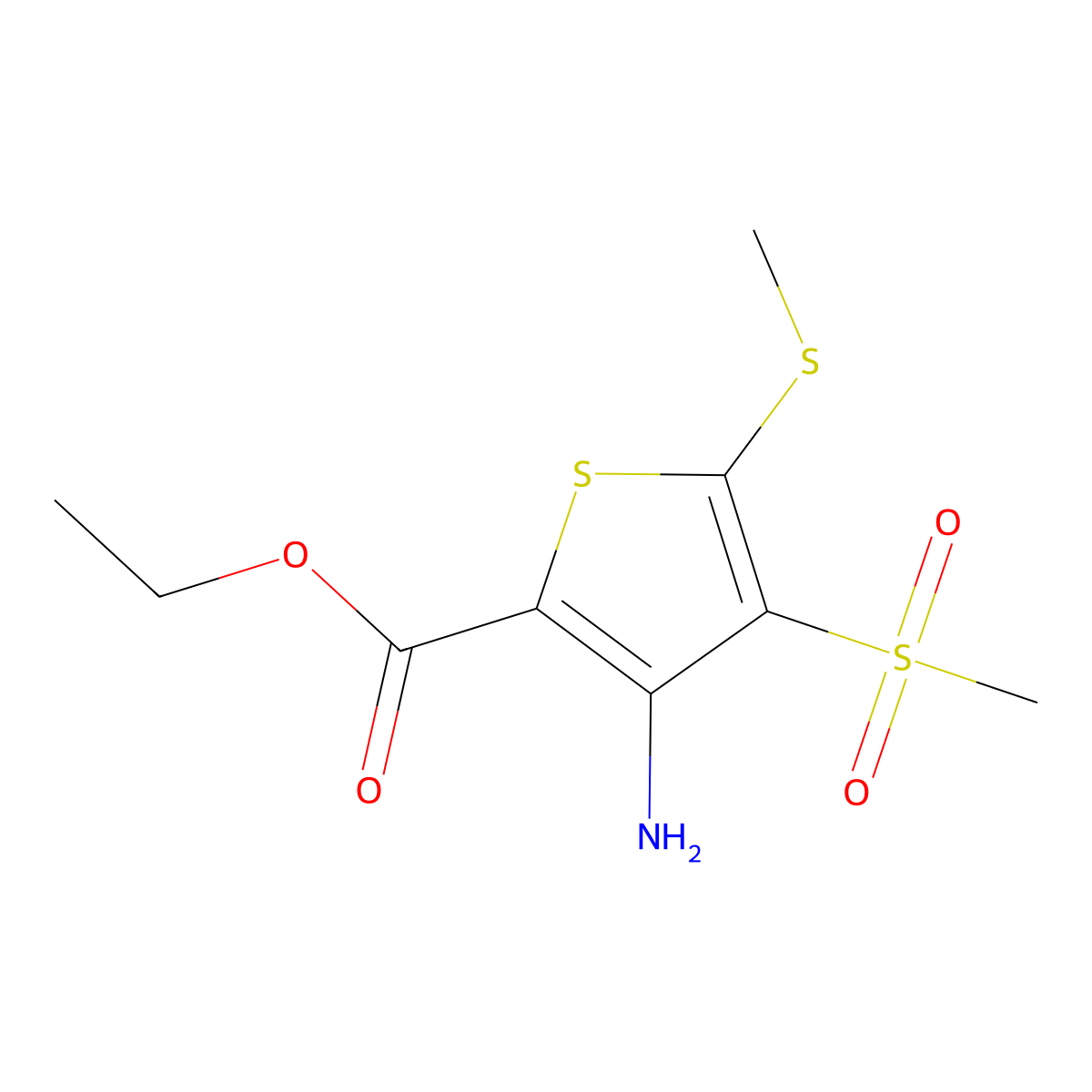 Ethyl 3-amino-4-(methylsulfonyl)-5-(methylthio)thiophene-2-carboxylate molecular structure, CAS 519056-53-2
