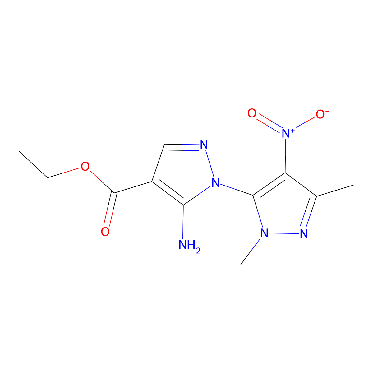 Ethyl 5-amino-1-(1,3-dimethyl-4-nitropyrazol-5-yl)pyrazole-4-carboxylate molecular structure, CAS 519056-62-3