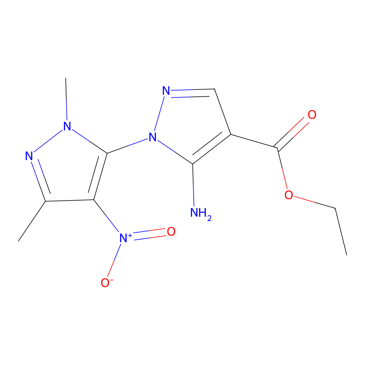 Ethyl 5-amino-1-(1,3-dimethyl-4-nitropyrazol-5-yl)pyrazole-4-carboxylate molecular structure, CAS 519056-62-3