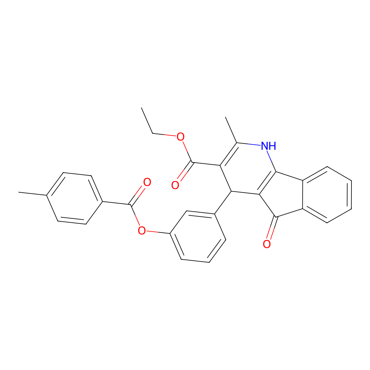 ethyl 2-methyl-4-(3-{[(4-methylphenyl)carbonyl]oxy}phenyl)-5-oxo-4,5-dihydro-1H-indeno[1,2-b]pyridine-3-carboxylate molecular structure, CAS 519144-72-0