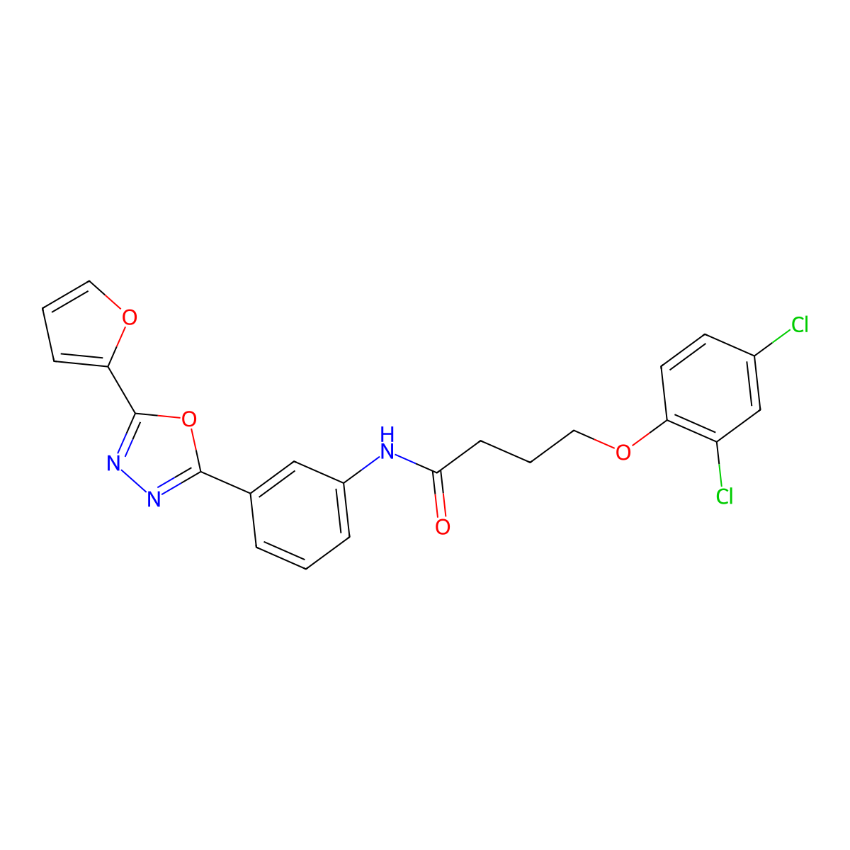 4-(2,4-dichlorophenoxy)-N-[3-[5-(furan-2-yl)-1,3,4-oxadiazol-2-yl]phenyl]butanamide molecular structure, CAS 519147-64-9