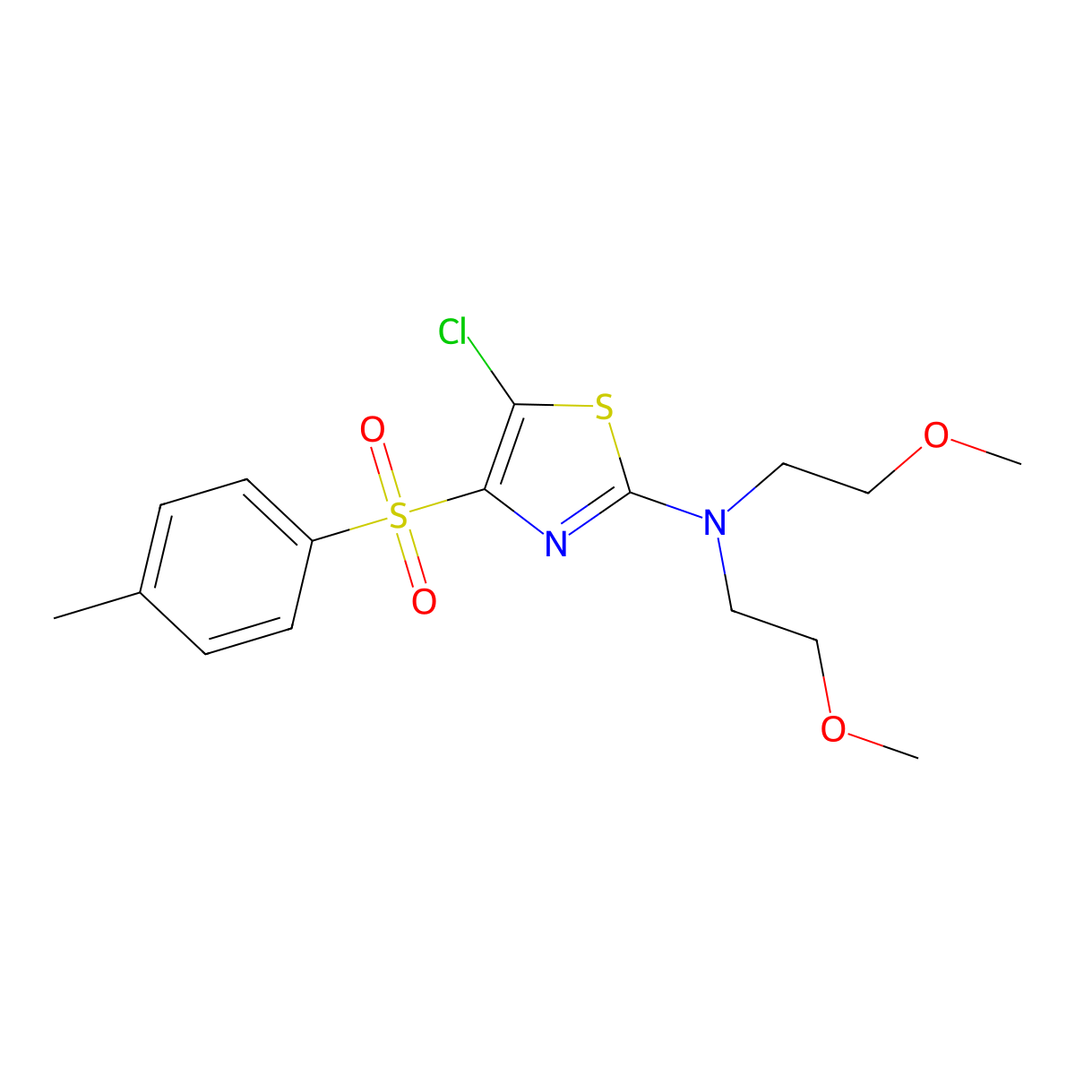 5-chloro-N,N-bis(2-methoxyethyl)-4-tosylthiazol-2-amine molecular structure, CAS 519150-41-5
