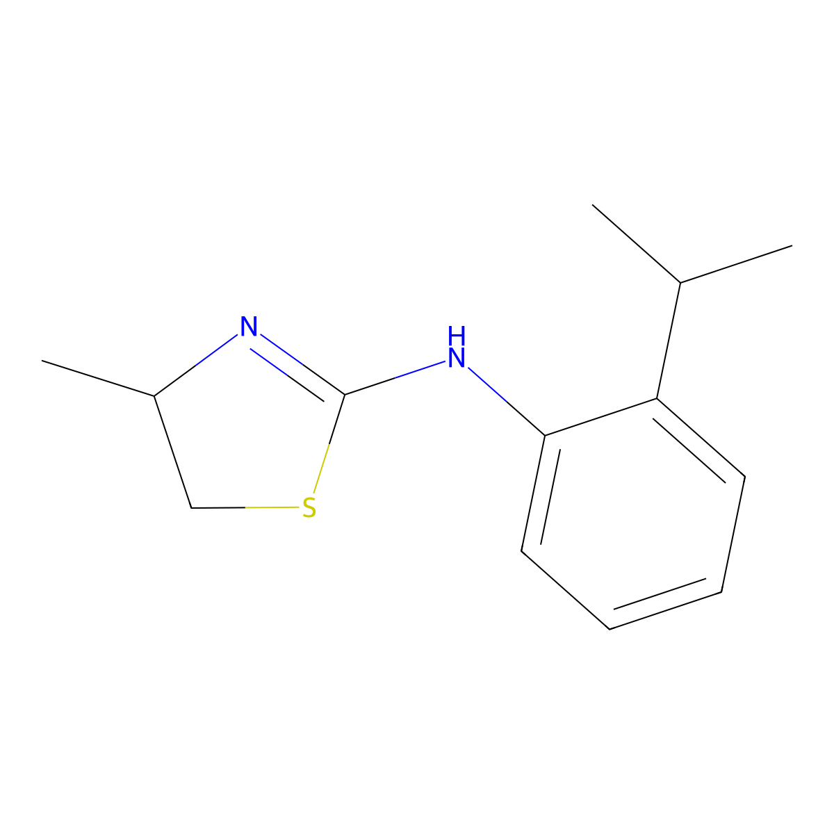 4-methyl-N-[2-(propan-2-yl)phenyl]-4,5-dihydro-1,3-thiazol-2-amine molecular structure, CAS 519150-64-2