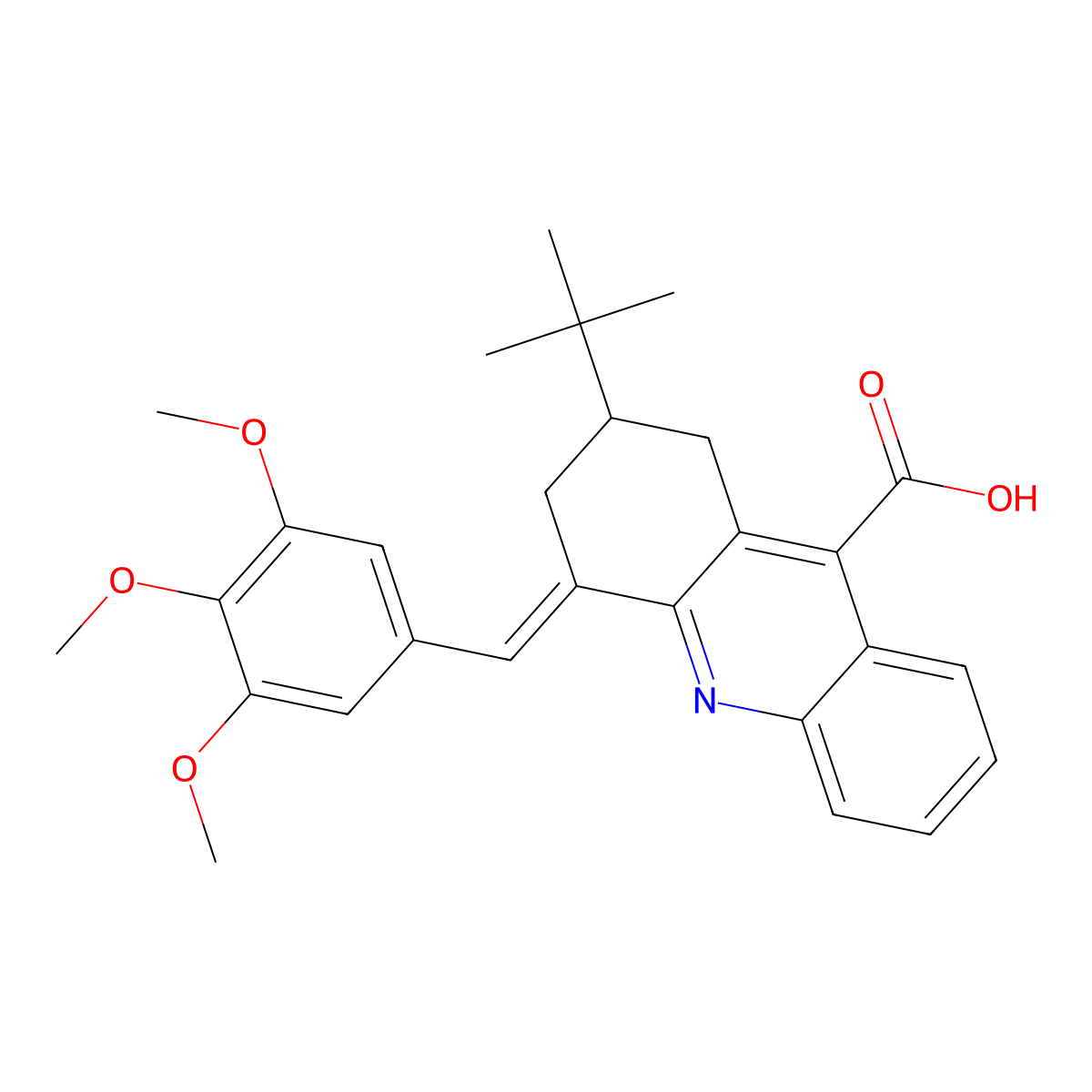 2-Tert-butyl-4-[(3,4,5-trimethoxyphenyl)methylidene]-1,2,3,4-tetrahydroacridine-9-carboxylic acid molecular structure, CAS 519150-66-4