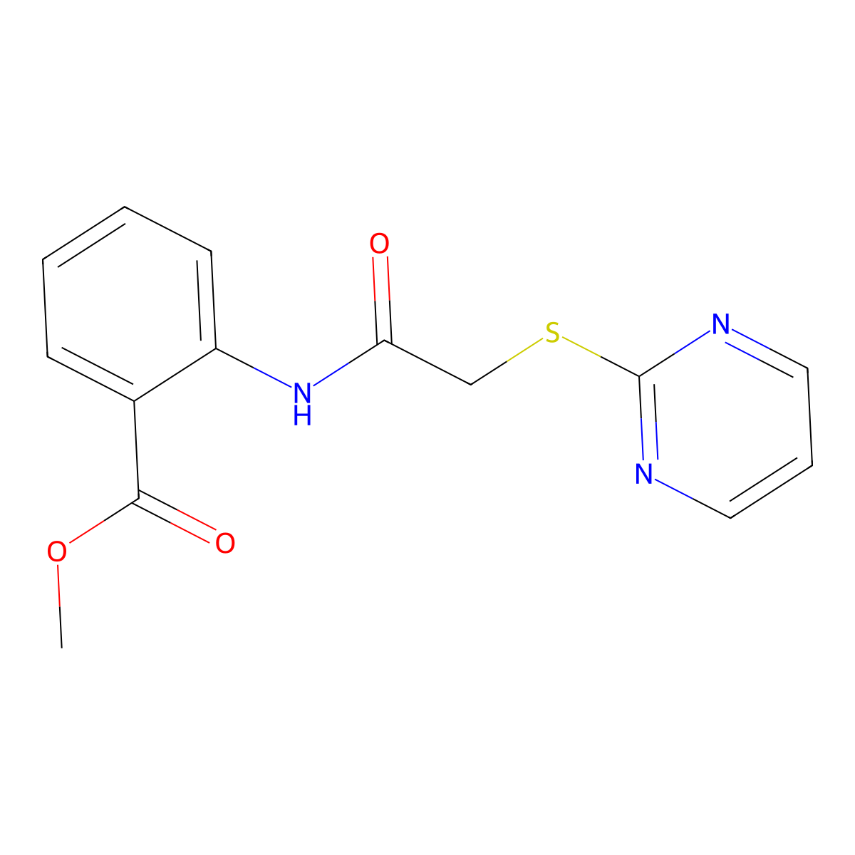 Methyl 2-(2-pyrimidin-2-ylthioacetylamino)benzoate molecular structure, CAS 519150-78-8