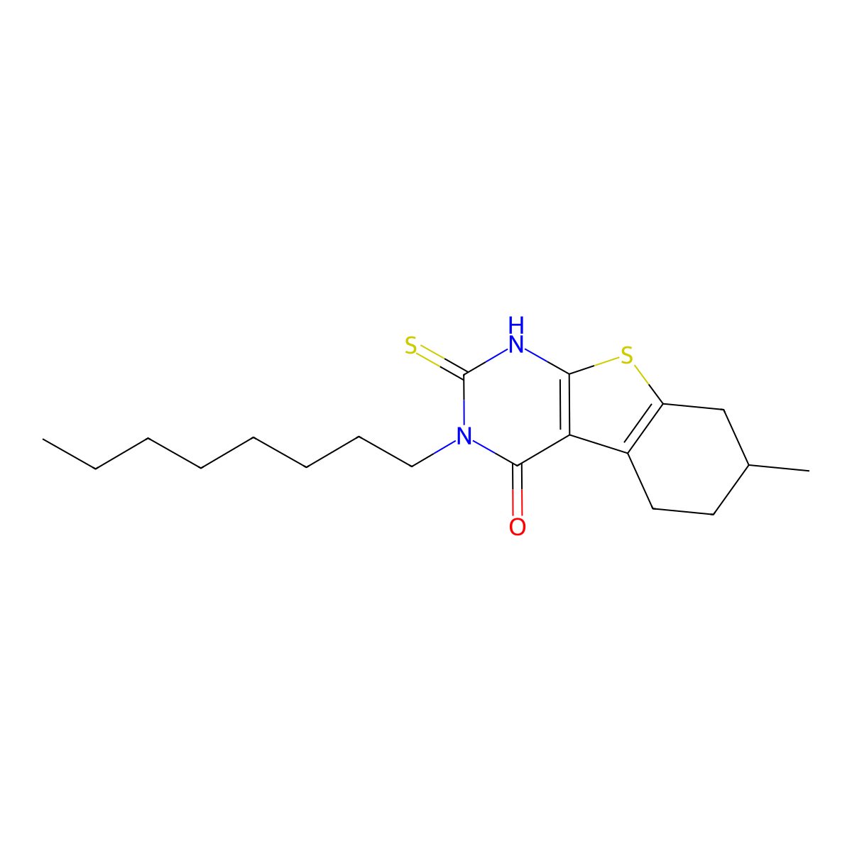 7-methyl-3-octyl-2-sulfanylidene-5,6,7,8-tetrahydro-1H-[1]benzothiolo[2,3-d]pyrimidin-4-one molecular structure, CAS 519151-95-2