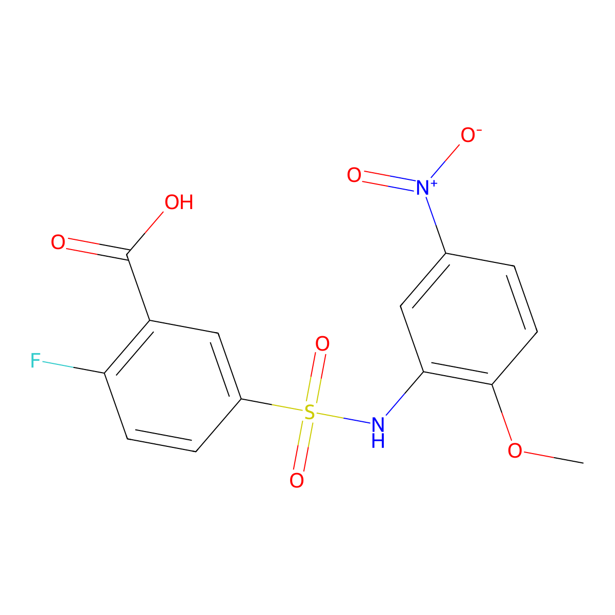 2-Fluoro-5-[(2-methoxy-5-nitrophenyl)sulfamoyl]benzoic acid molecular structure, CAS 519152-11-5