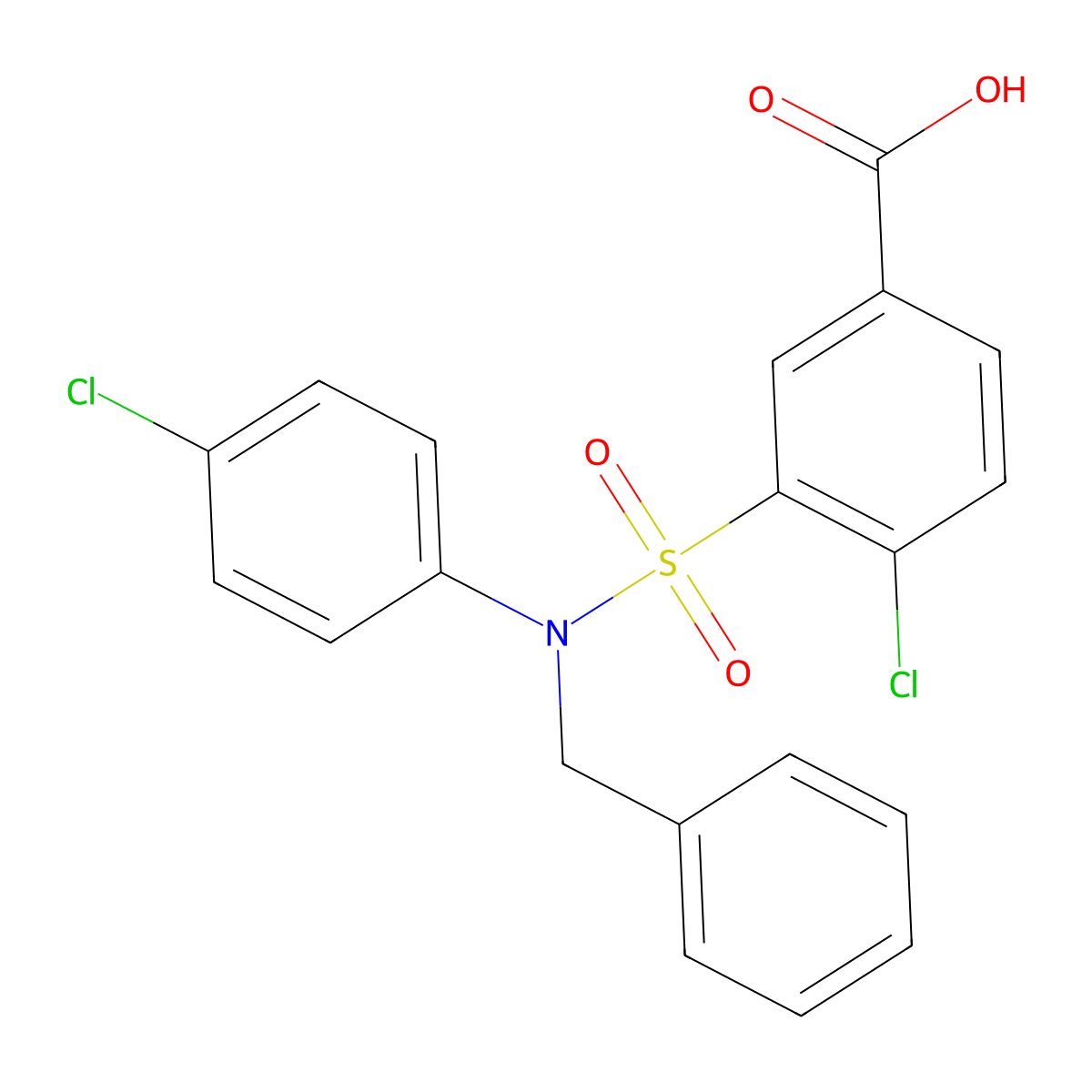 3-[Benzyl(4-chlorophenyl)sulfamoyl]-4-chlorobenzoic acid molecular structure, CAS 519152-22-8