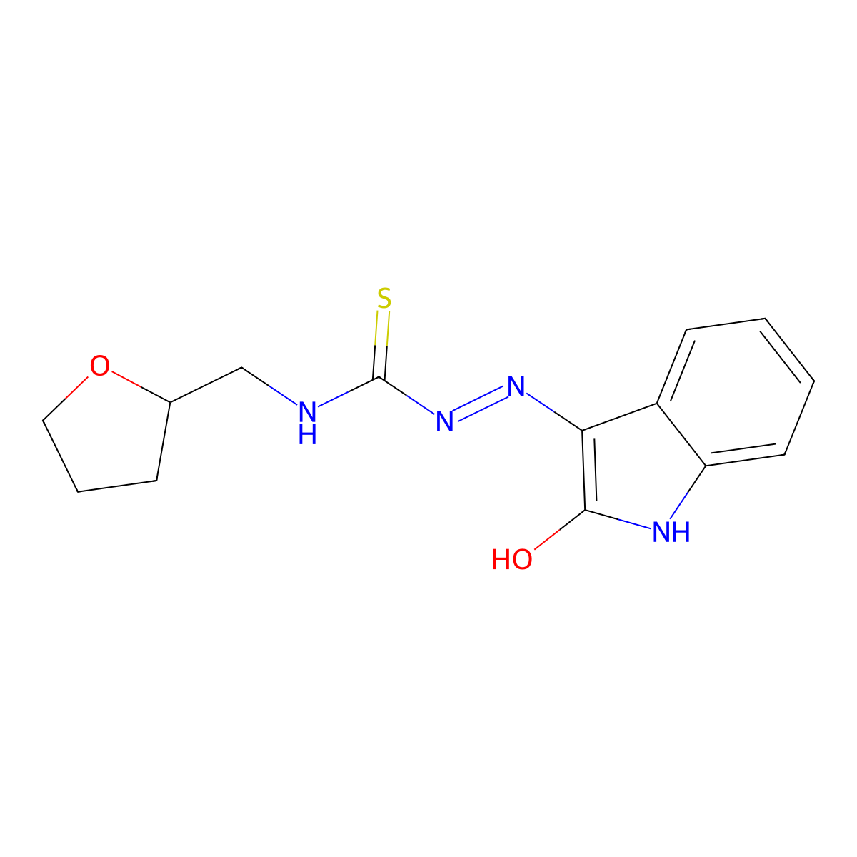 3-[(2-oxo-2,3-dihydro-1H-indol-3-ylidene)amino]-1-(oxolan-2-ylmethyl)thiourea molecular structure, CAS 519152-97-7