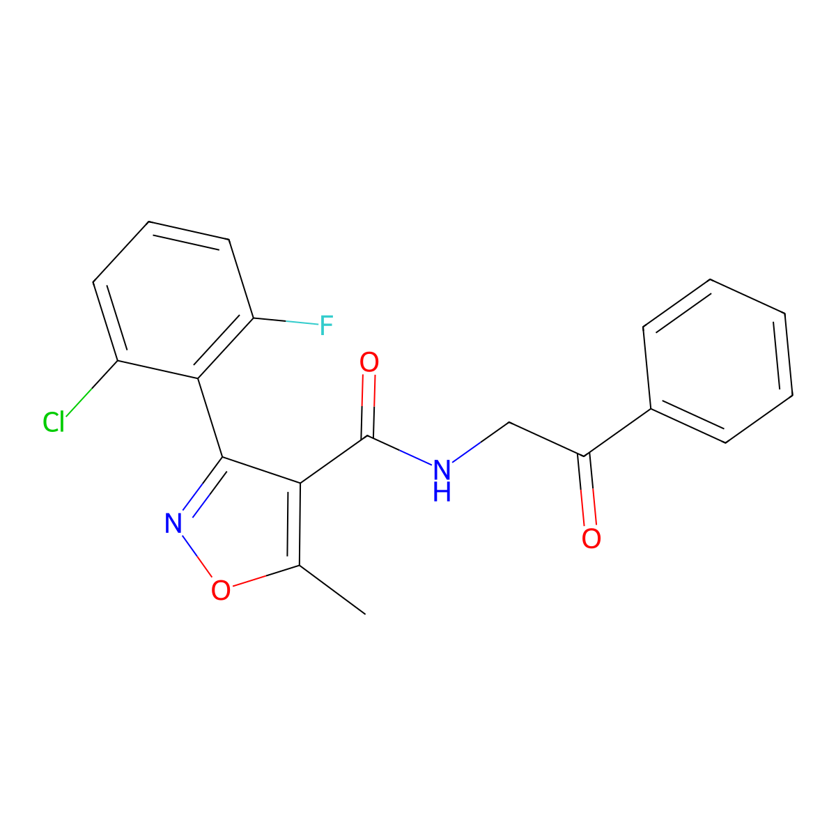 3-(2-chloro-6-fluorophenyl)-5-methyl-N-(2-oxo-2-phenylethyl)isoxazole-4-carboxamide molecular structure, CAS 519166-76-8