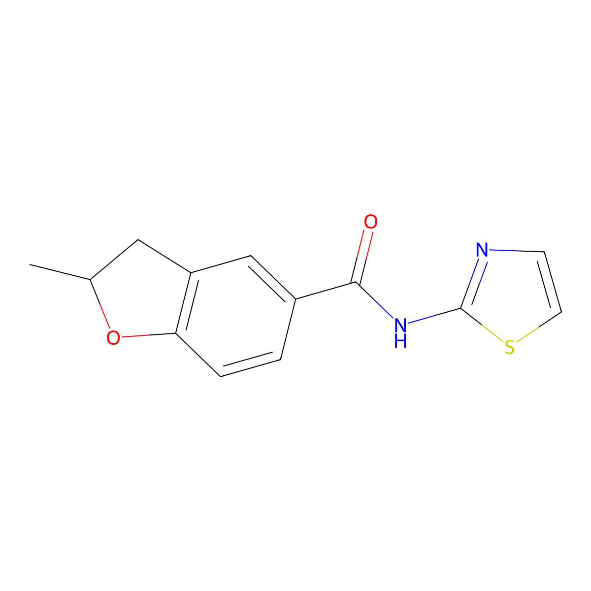 2-methyl-N-(1,3-thiazol-2-yl)-2,3-dihydro-1-benzofuran-5-carboxamide molecular structure, CAS 519168-10-6