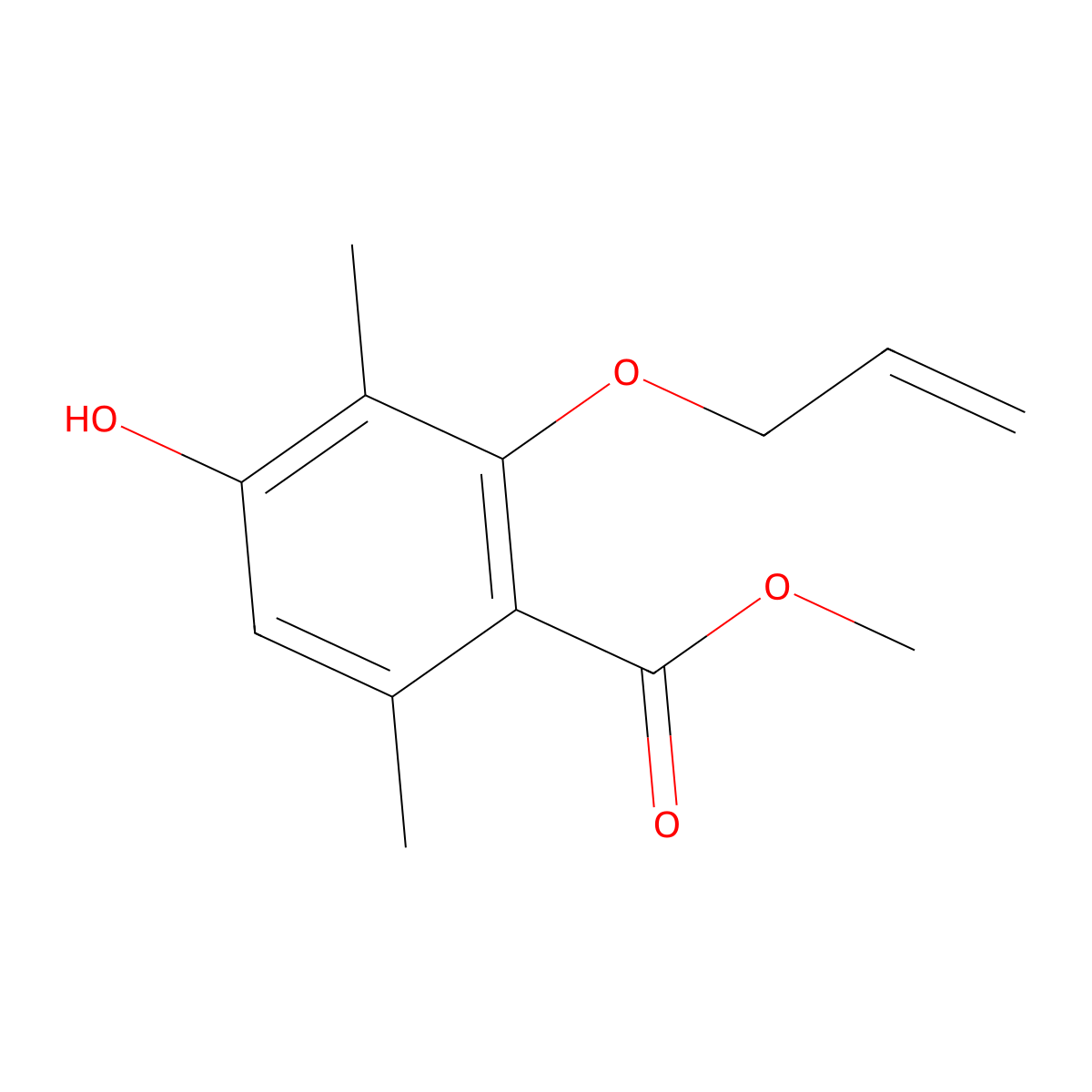 Methyl 2-(allyloxy)-4-hydroxy-3,6-dimethylbenzoate molecular structure, CAS 519168-30-0