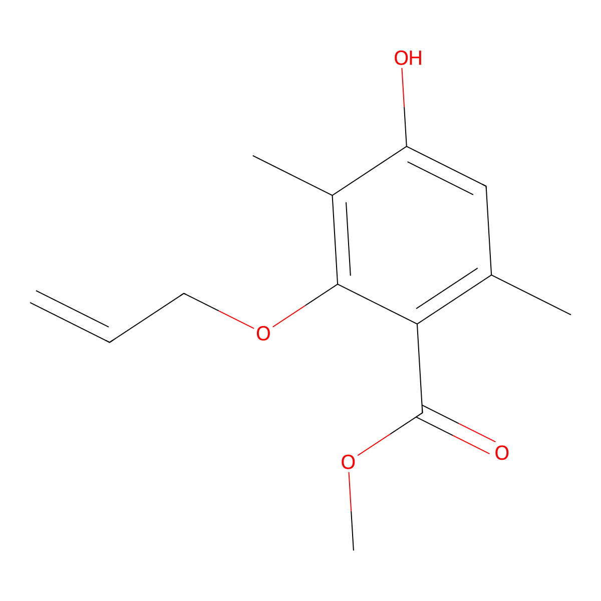 Methyl 2-(allyloxy)-4-hydroxy-3,6-dimethylbenzoate molecular structure, CAS 519168-30-0