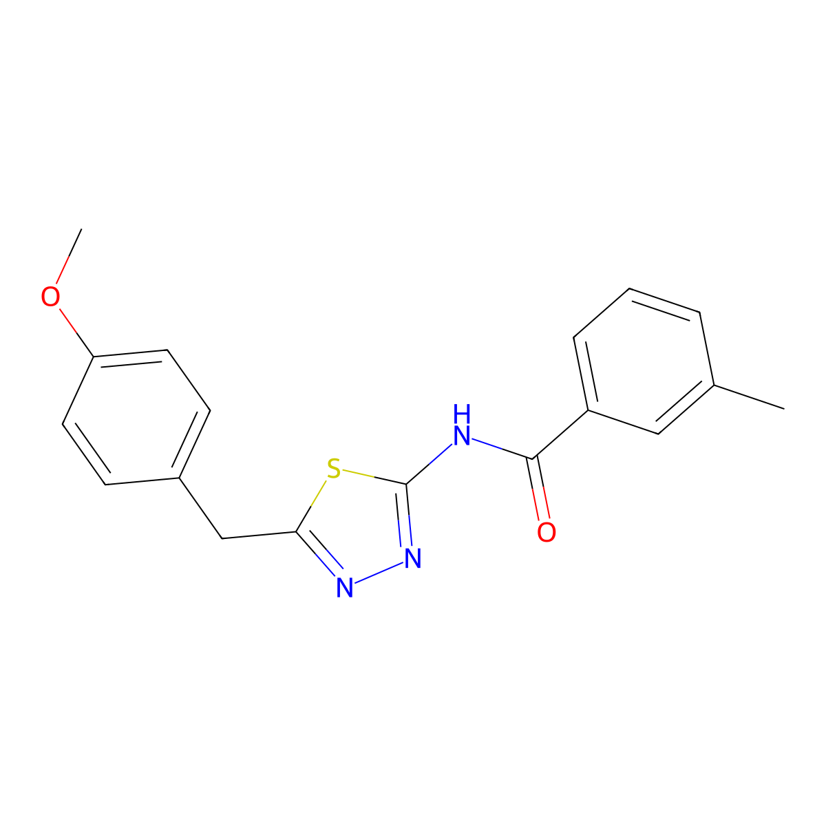 N-[5-[(4-methoxyphenyl)methyl]-1,3,4-thiadiazol-2-yl]-3-methylbenzamide molecular structure, CAS 519170-11-7