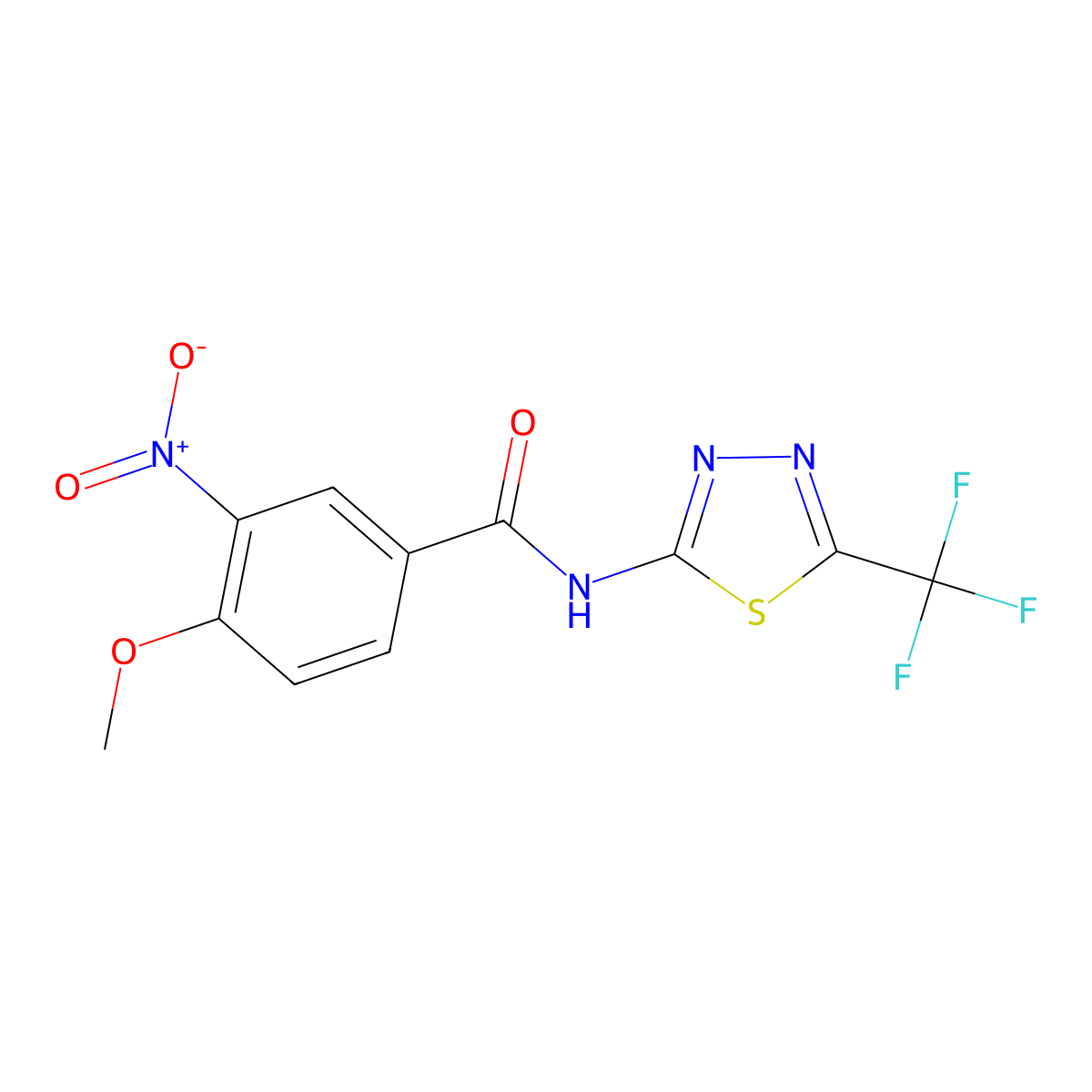 4-methoxy-3-nitro-N-[5-(trifluoromethyl)-1,3,4-thiadiazol-2-yl]benzamide molecular structure, CAS 519170-36-6