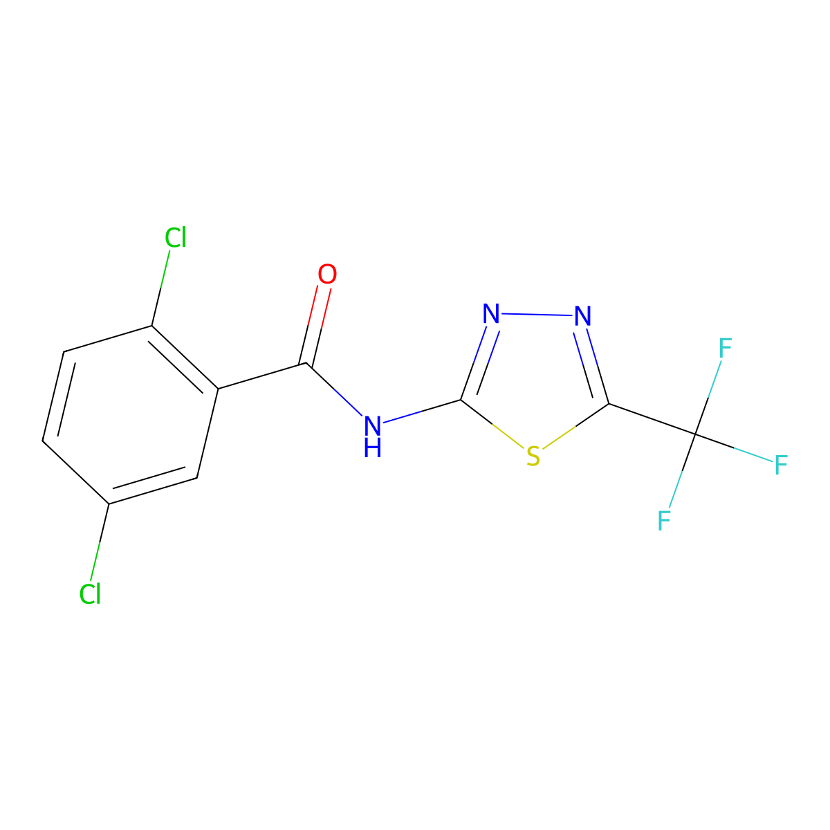 2,5-dichloro-N-[5-(trifluoromethyl)-1,3,4-thiadiazol-2-yl]benzamide molecular structure, CAS 519170-50-4