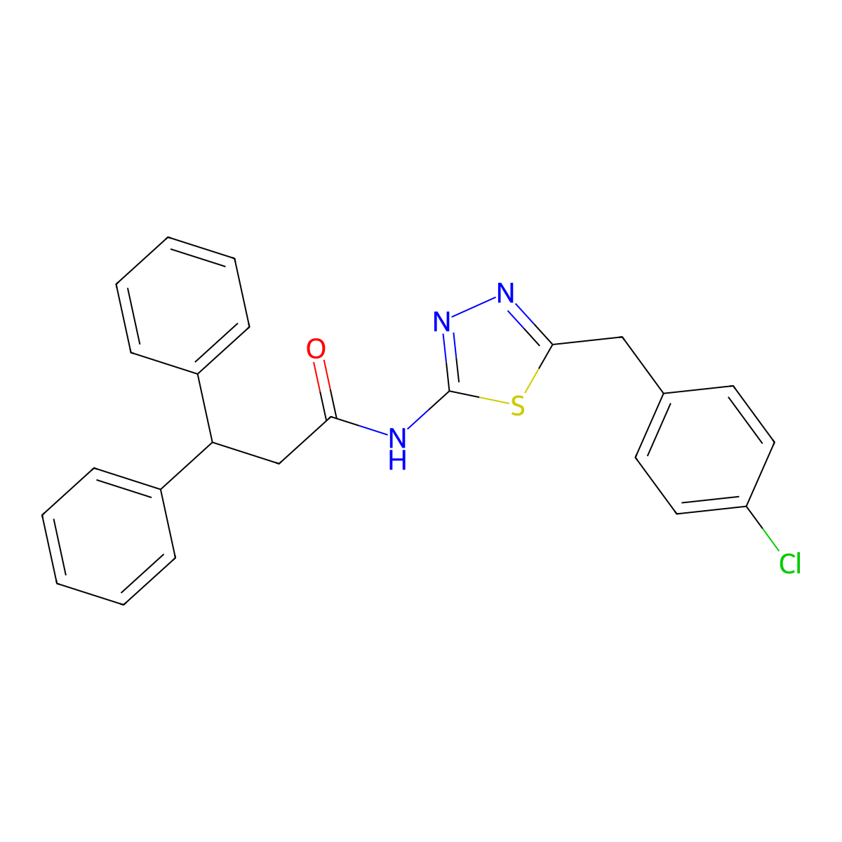 N-[5-[(4-chlorophenyl)methyl]-1,3,4-thiadiazol-2-yl]-3,3-diphenylpropanamide molecular structure, CAS 519170-53-7