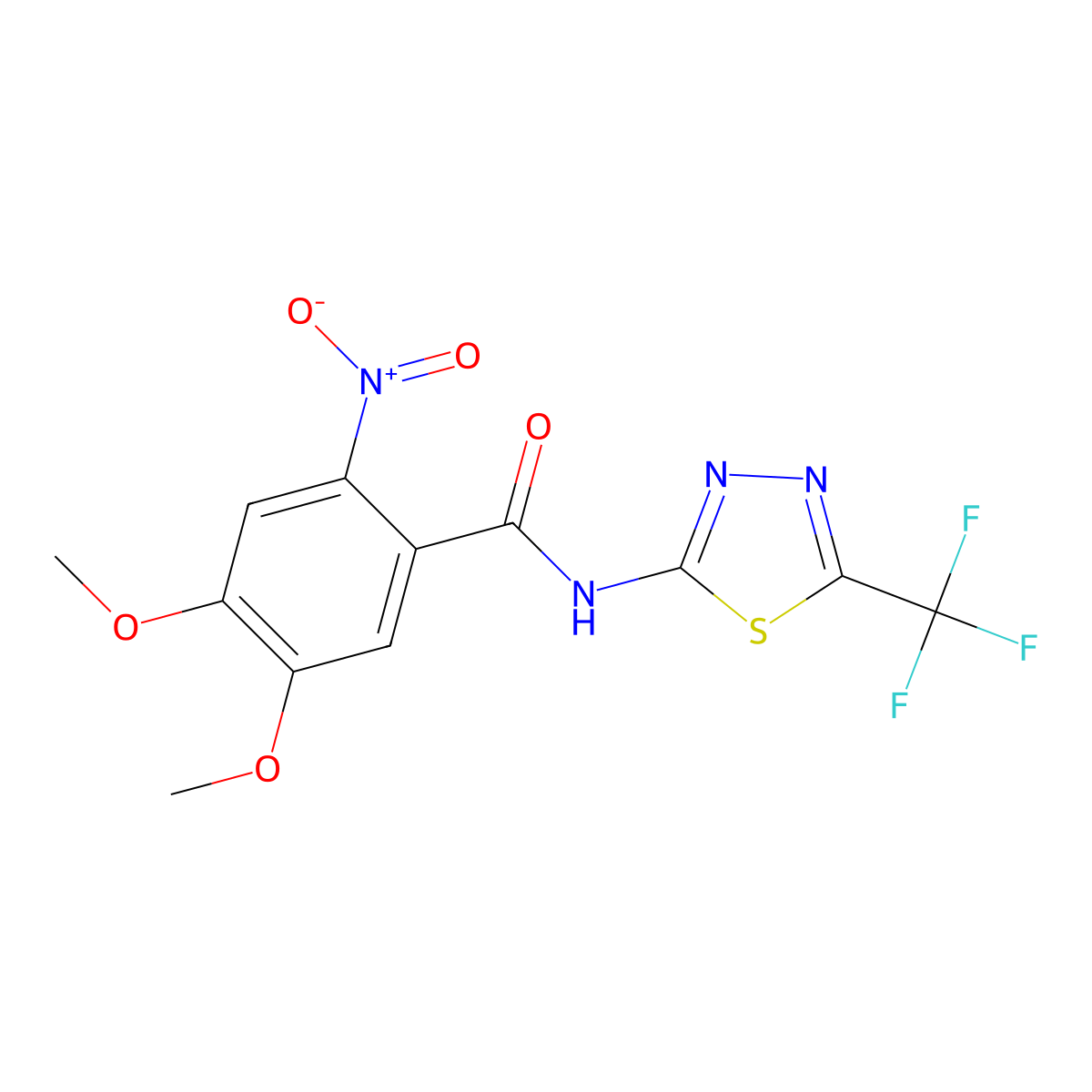 4,5-dimethoxy-2-nitro-N-[5-(trifluoromethyl)-1,3,4-thiadiazol-2-yl]benzamide molecular structure, CAS 519170-57-1