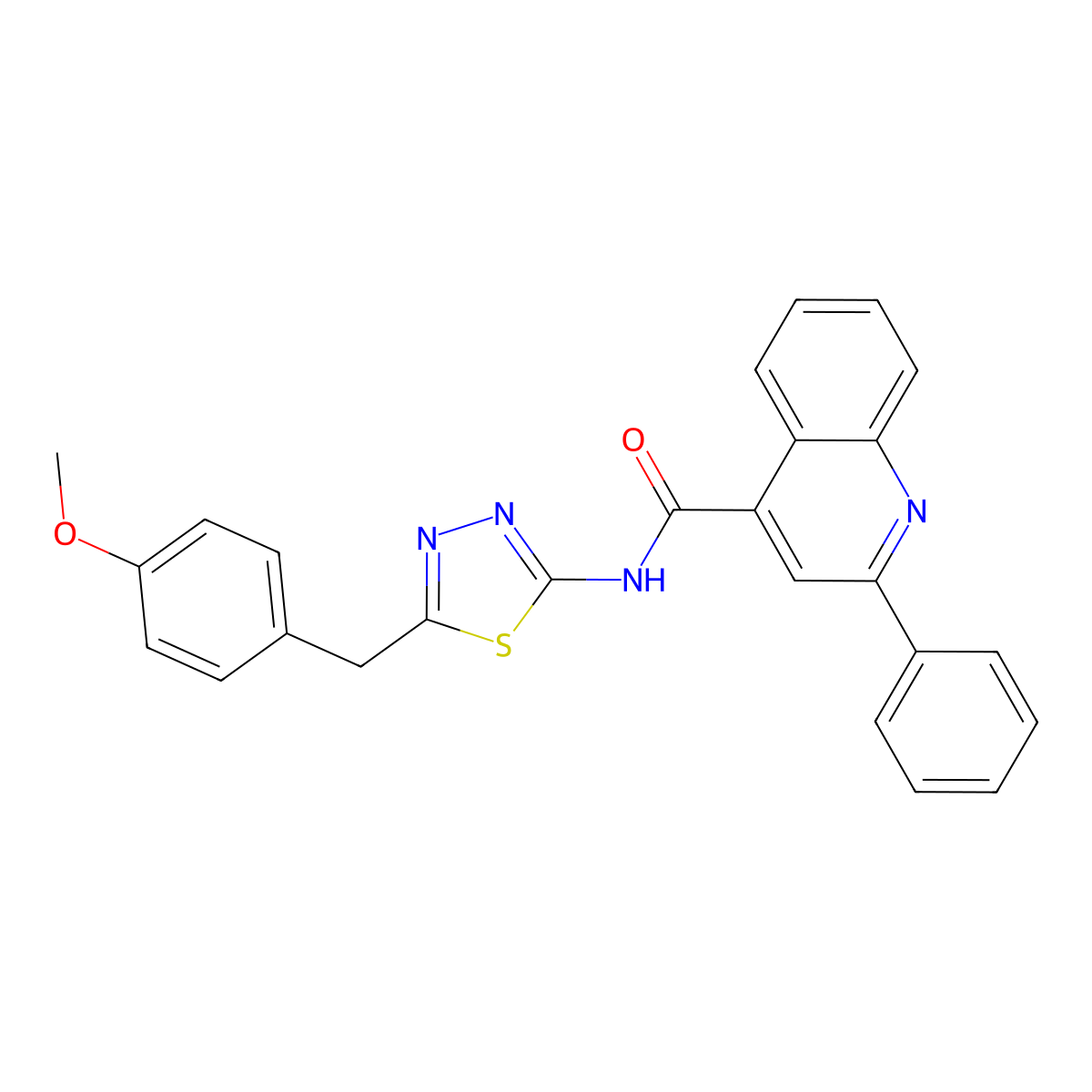N-[5-[(4-methoxyphenyl)methyl]-1,3,4-thiadiazol-2-yl]-2-phenylquinoline-4-carboxamide molecular structure, CAS 519170-64-0