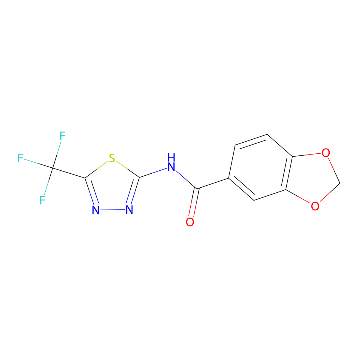 N-[5-(trifluoromethyl)-1,3,4-thiadiazol-2-yl]-1,3-benzodioxole-5-carboxamide molecular structure, CAS 519170-65-1