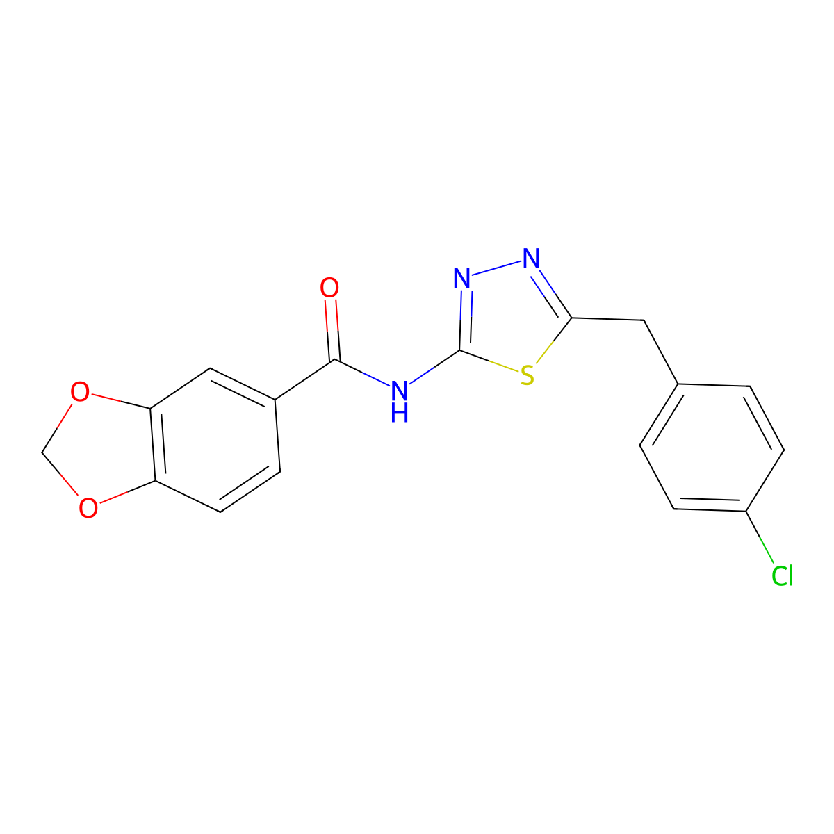N-[5-(4-chlorobenzyl)-1,3,4-thiadiazol-2-yl]-1,3-benzodioxole-5-carboxamide molecular structure, CAS 519170-66-2