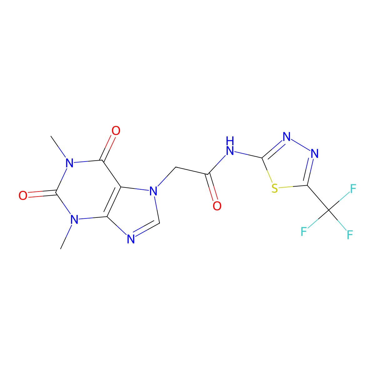2-(1,3-dimethyl-2,6-dioxopurin-7-yl)-N-[5-(trifluoromethyl)-1,3,4-thiadiazol-2-yl]acetamide molecular structure, CAS 519170-67-3