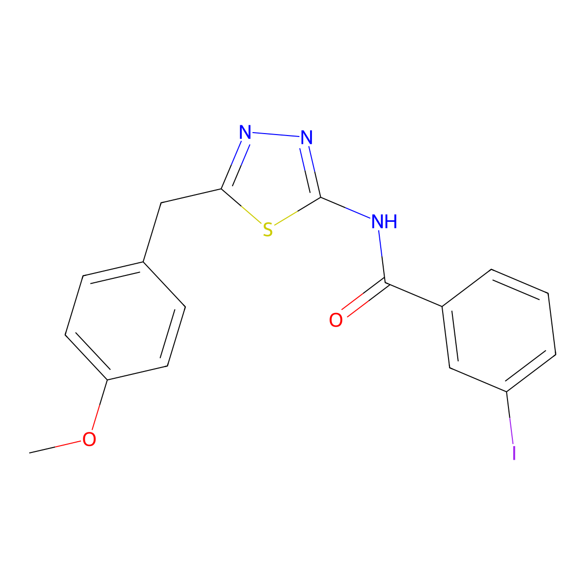 3-iodo-N-[5-[(4-methoxyphenyl)methyl]-1,3,4-thiadiazol-2-yl]benzamide molecular structure, CAS 519170-69-5