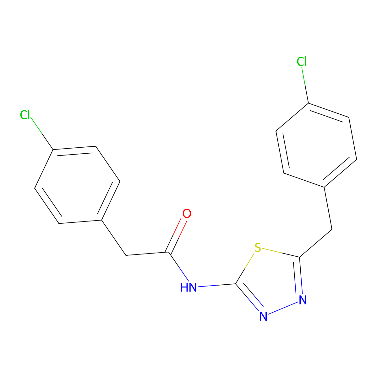 2-(4-chlorophenyl)-N-[5-[(4-chlorophenyl)methyl]-1,3,4-thiadiazol-2-yl]acetamide molecular structure, CAS 519170-76-4