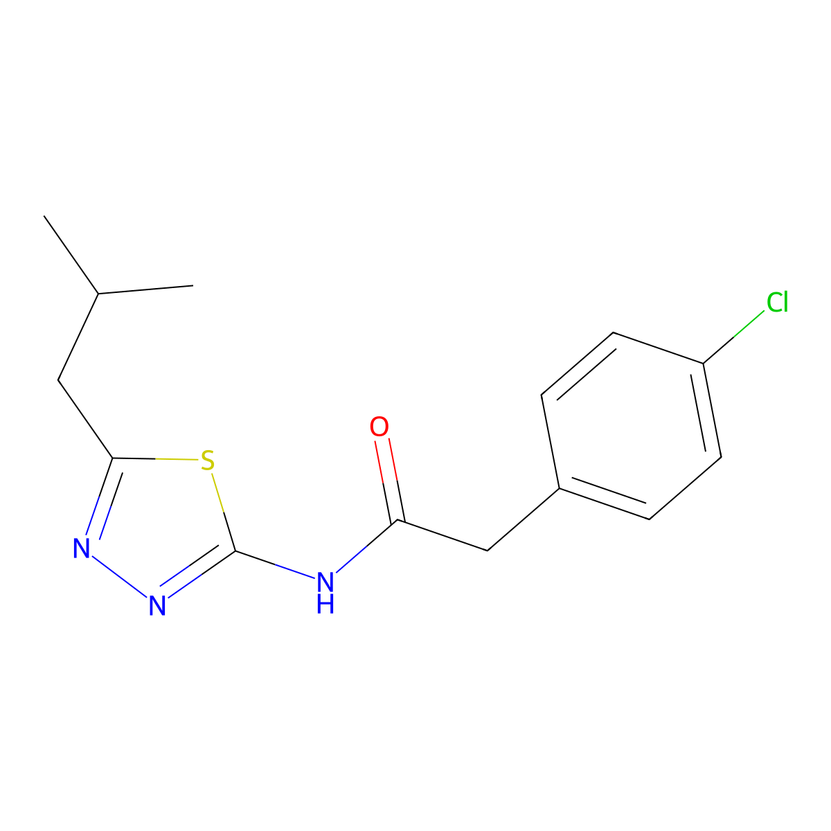 2-(4-chlorophenyl)-N-[5-(2-methylpropyl)-1,3,4-thiadiazol-2-yl]acetamide molecular structure, CAS 519170-79-7