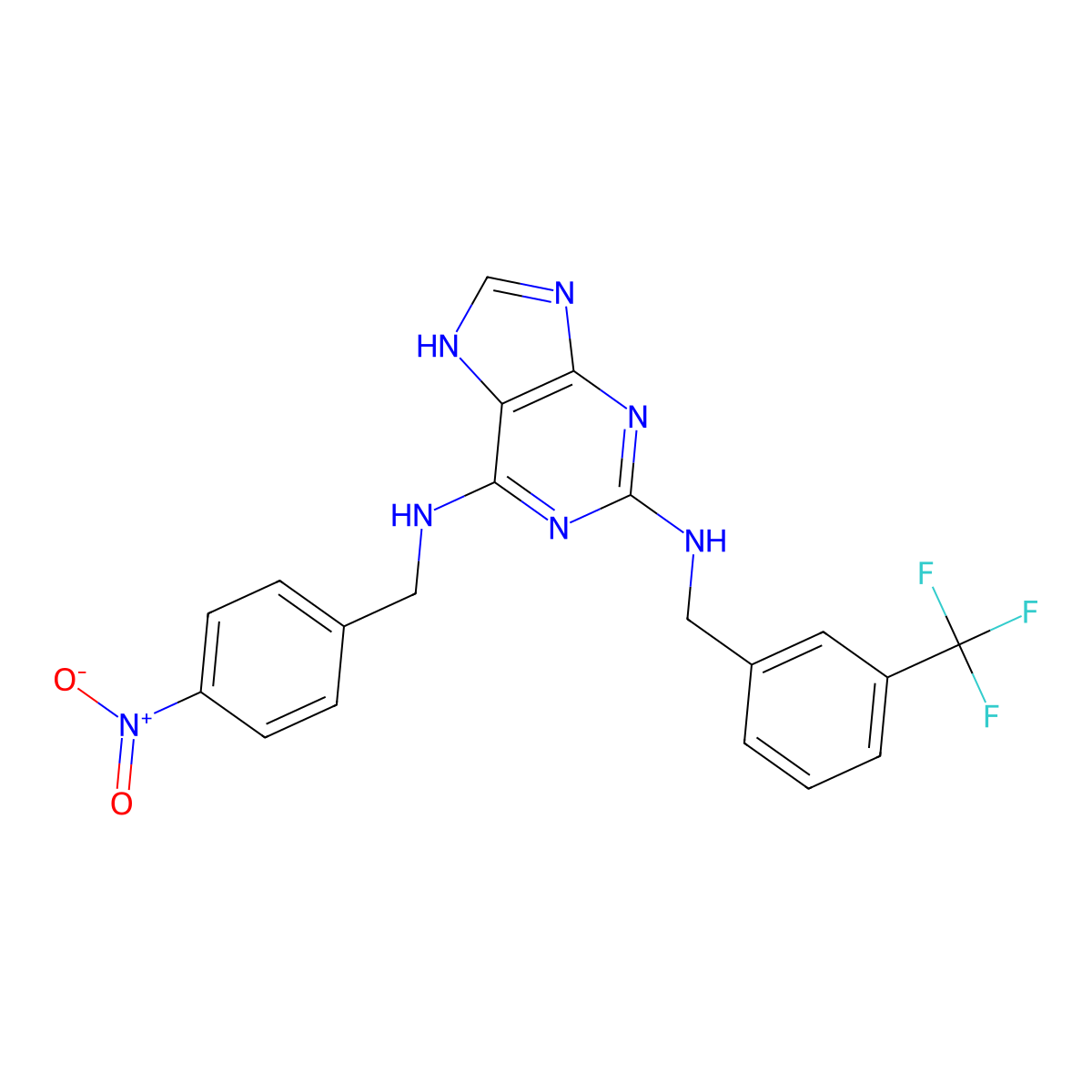 N6-(4-Nitrobenzyl)-N2-[3-(trifluoromethyl)benzyl]-3H-purine-2,6-diamine molecular structure, CAS 519178-28-0