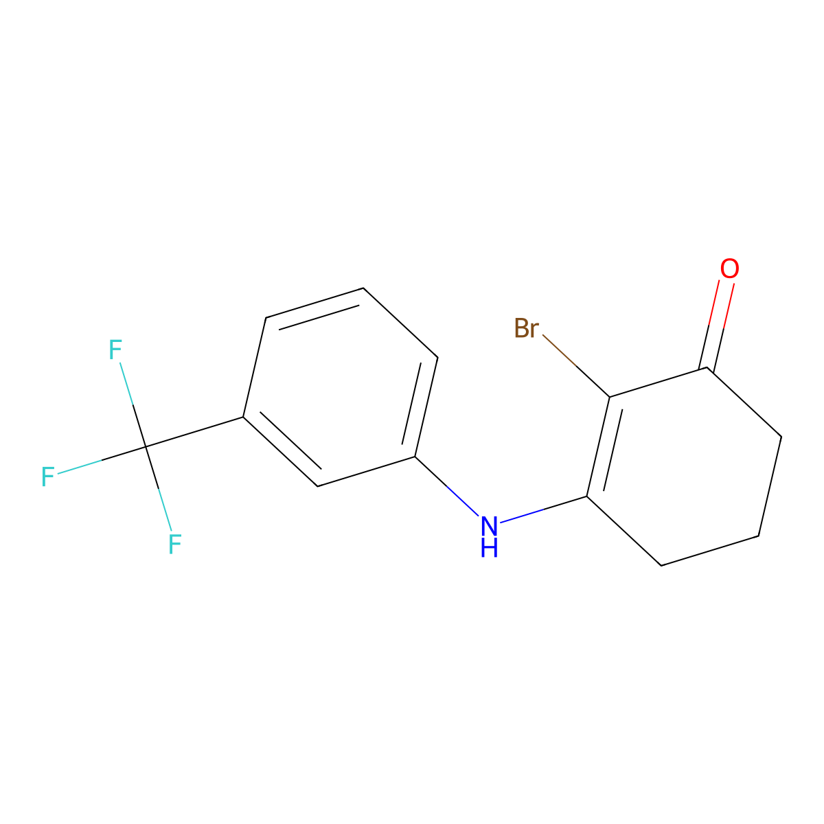 2-Bromo-3-((3-(trifluoromethyl)phenyl)amino)cyclohex-2-EN-1-one molecular structure, CAS 51924-70-0