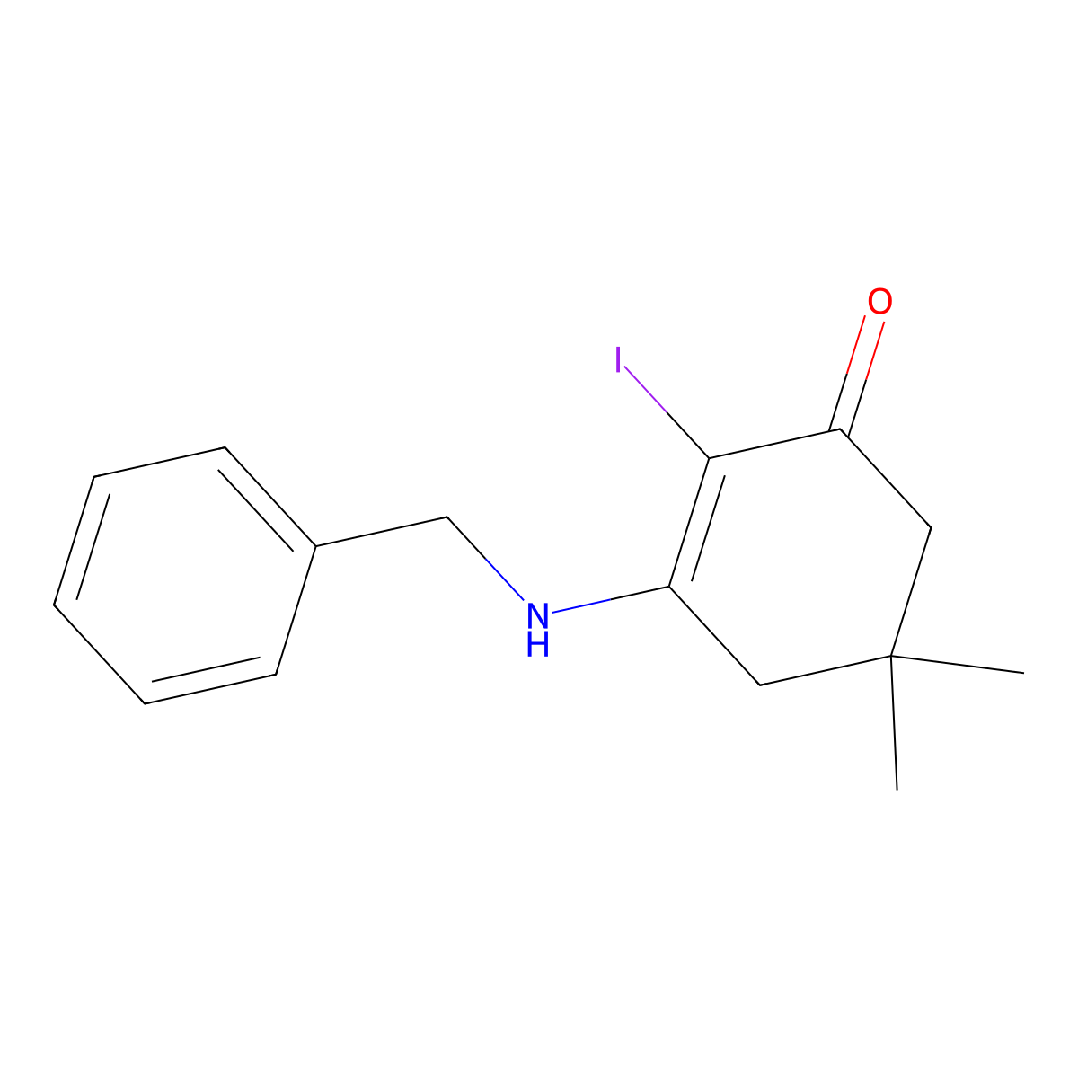 3-(Benzylamino)-2-iodo-5,5-dimethylcyclohex-2-en-1-one molecular structure, CAS 51924-73-3