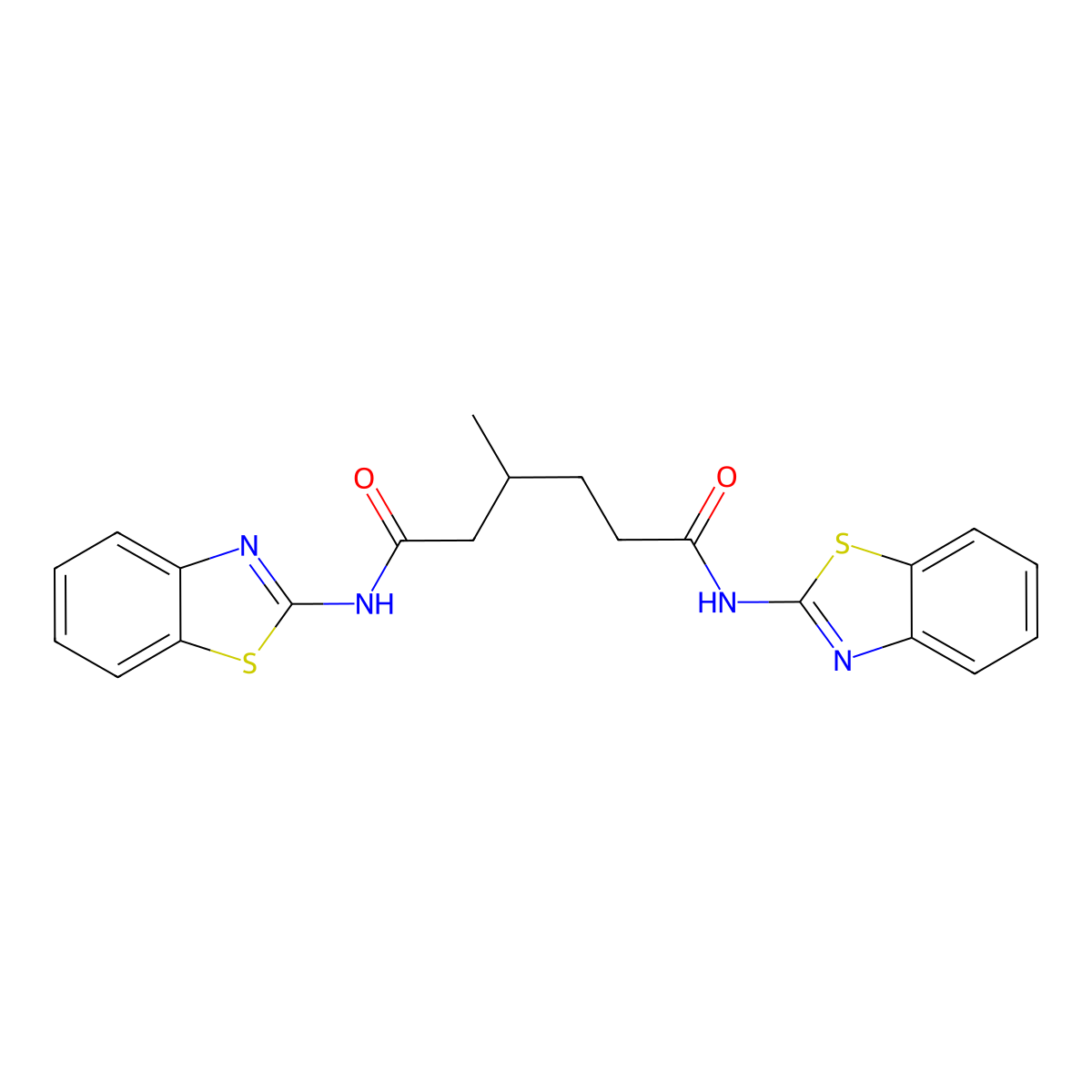 N,N'-bis(1,3-benzothiazol-2-yl)-3-methylhexanediamide molecular structure, CAS 5193-48-6