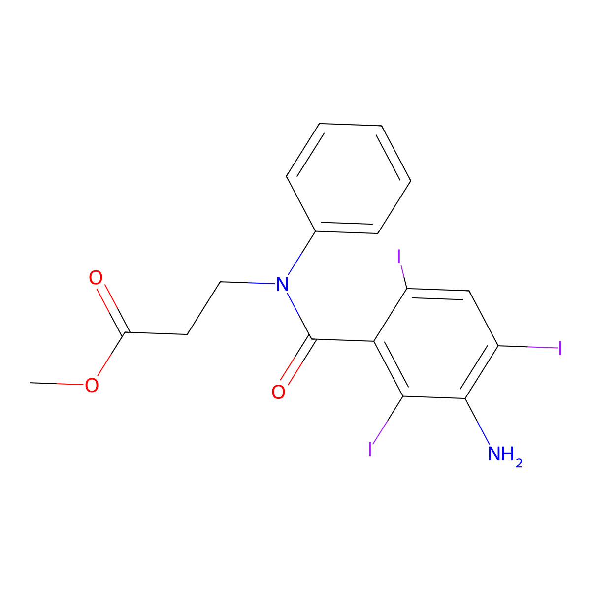 Methyl N-(3-amino-2,4,6-triiodobenzoyl)-N-phenyl-beta-alaninate molecular structure, CAS 51934-66-8