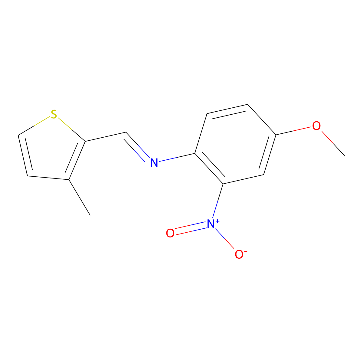 (E)-N-(4-Methoxy-2-nitrophenyl)-1-(3-methylthiophen-2-yl)methanimine molecular structure, CAS 5194-21-8