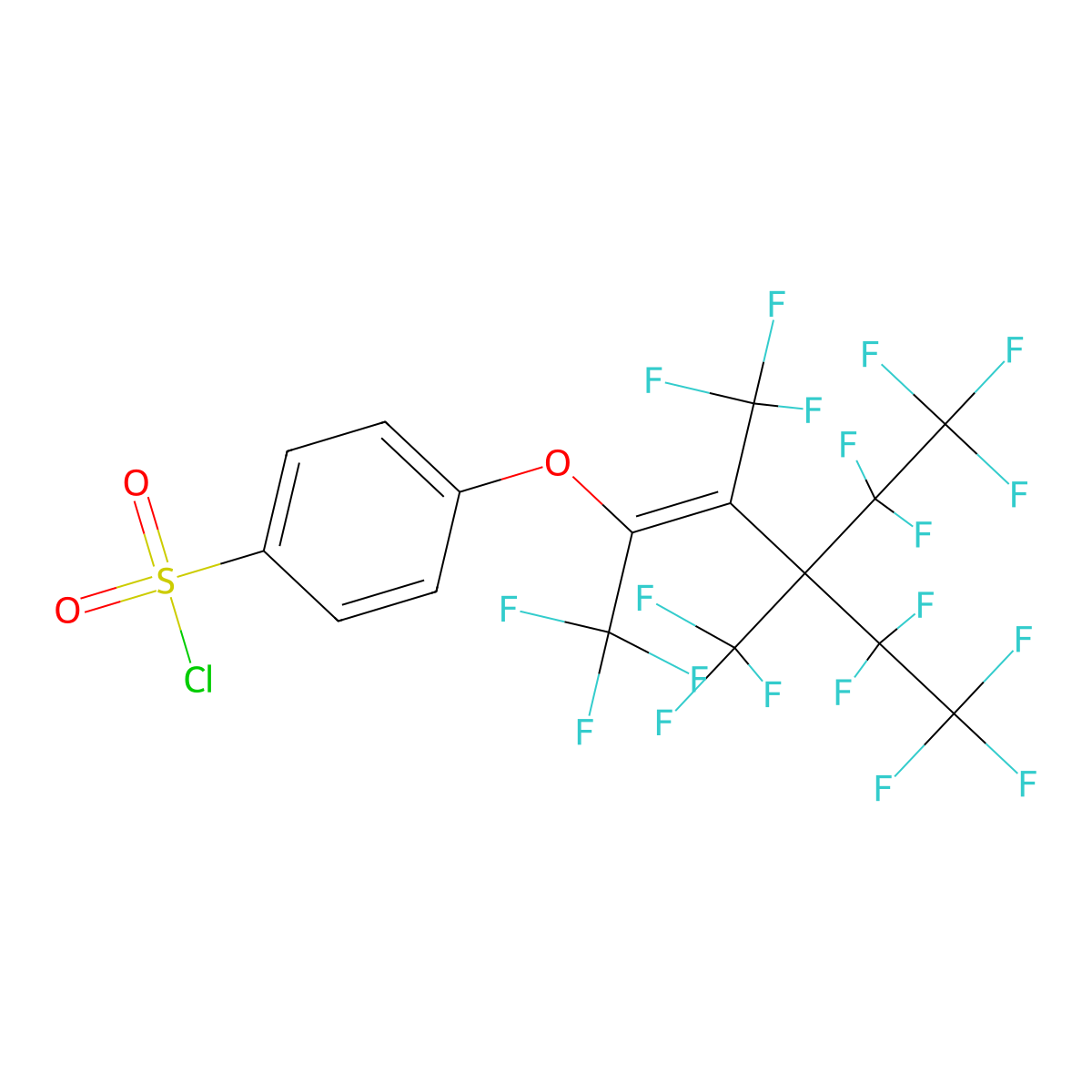 Benzenesulfonyl chloride, 4-((4,4,5,5,5-pentafluoro-3-(1,1,2,2,2-pentafluoroethyl)-1,2,3-tris(trifluoromethyl)-1-penten-1-yl)oxy)- molecular structure, CAS 51947-19-4