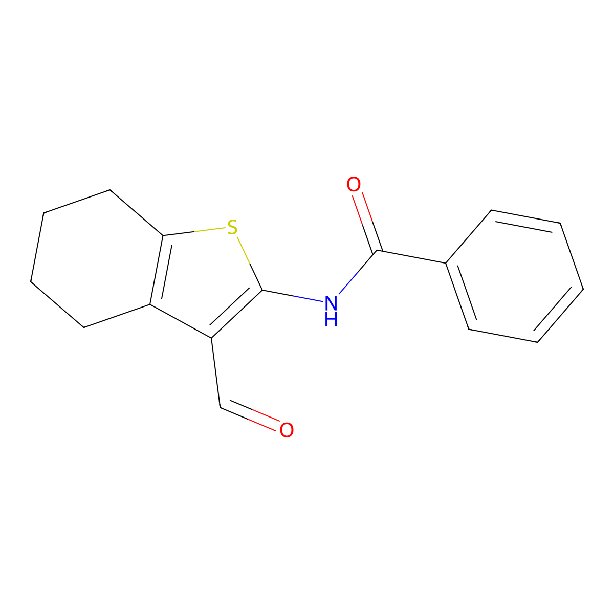N-(3-formyl-4,5,6,7-tetrahydro-1-benzothiophen-2-yl)benzamide molecular structure, CAS 51948-04-0