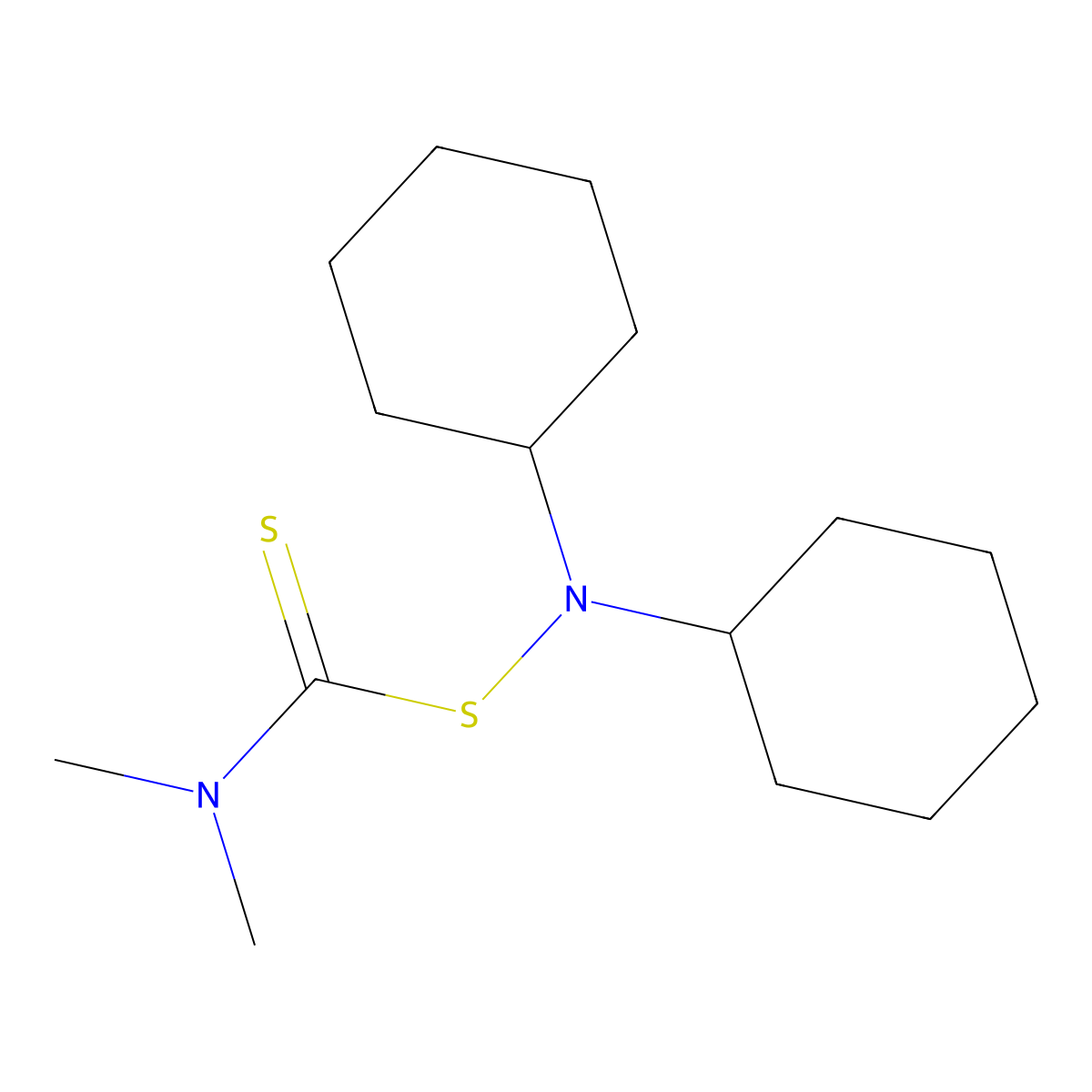 Carbamodithioic acid, N,N-dimethyl-, dicyclohexylazanyl ester molecular structure, CAS 51976-94-4