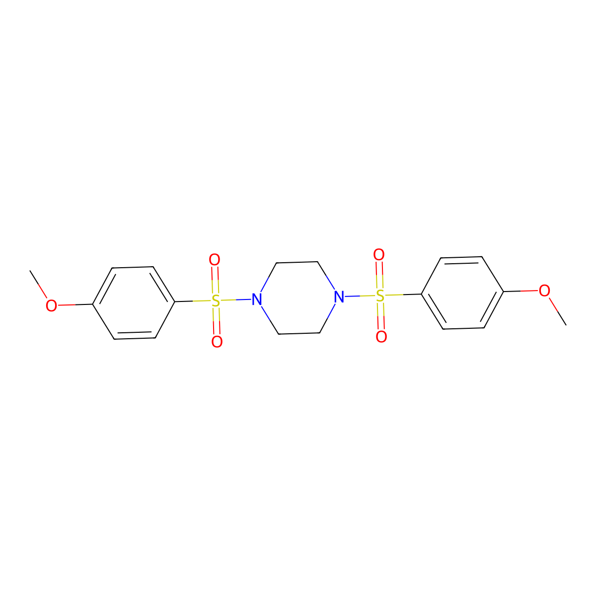 1,4-Bis[(4-methoxyphenyl)sulfonyl]piperazine molecular structure, CAS 51983-30-3