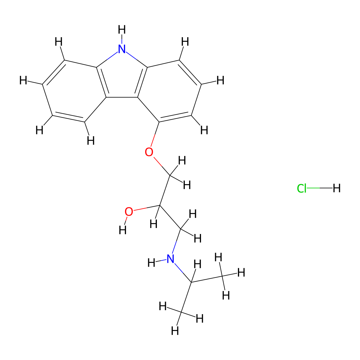 Carazolol hydrochloride molecular structure, CAS 51997-43-4