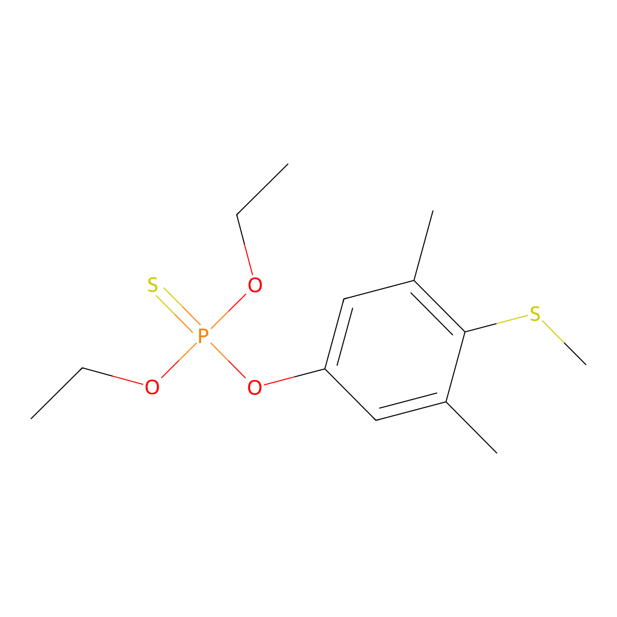 Phosphorothioic acid, O-(3,5-dimethyl-4-(methylthio)phenyl) O,O-diethyl ester molecular structure, CAS 52-60-8