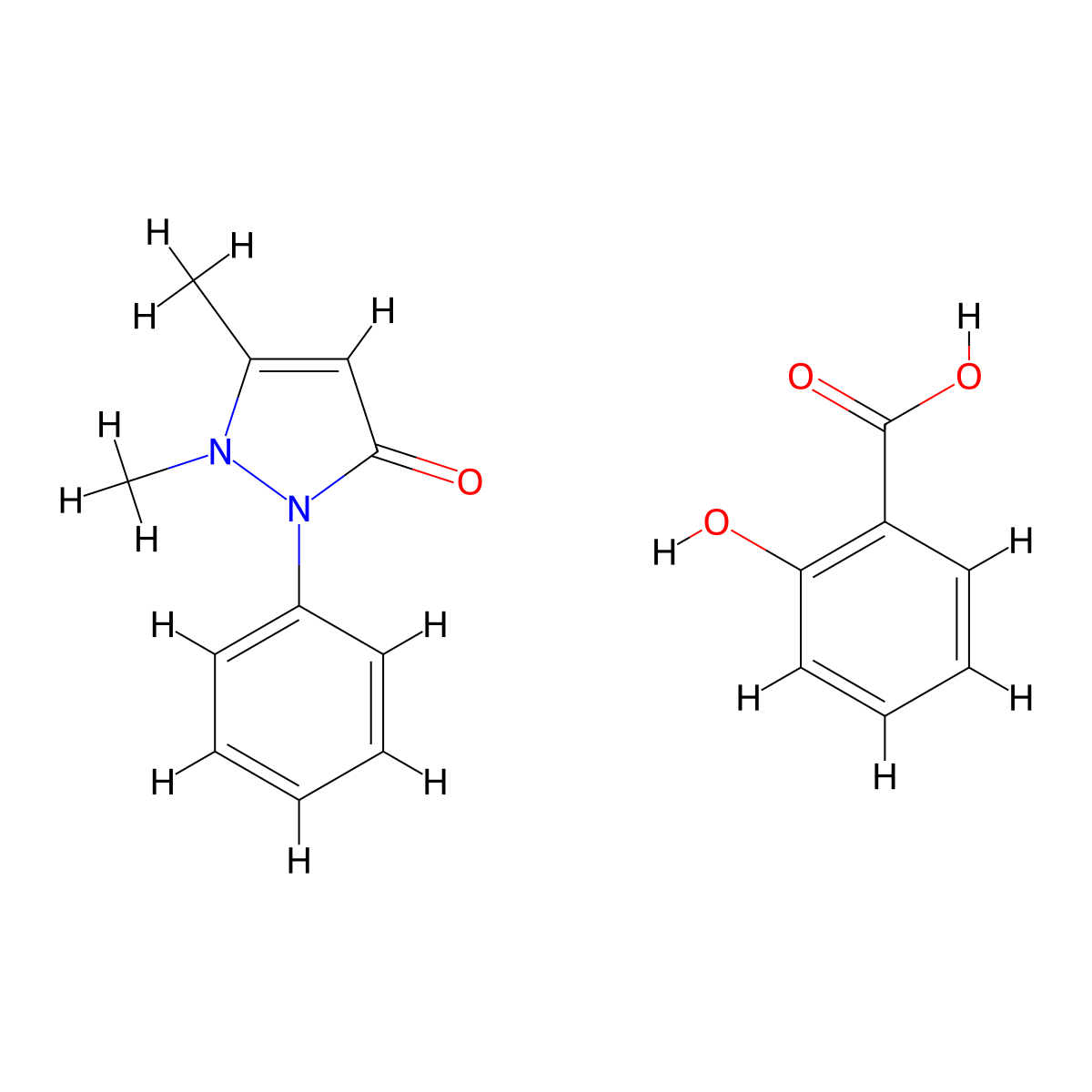 Benzoic acid, 2-hydroxy-, compd. with 1,2-dihydro-1,5-dimethyl-2-phenyl-3H-pyrazol-3-one (1:1) molecular structure, CAS 520-07-0