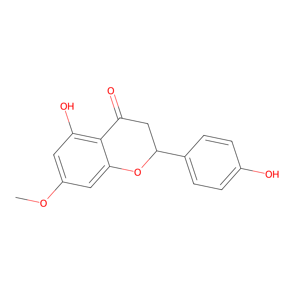 4'-5-Dihydroxy-7-methoxyflavanone, 7-O-Methylnaringenin, Naringenin 7-O-methyl ether molecular structure, CAS 520-29-6