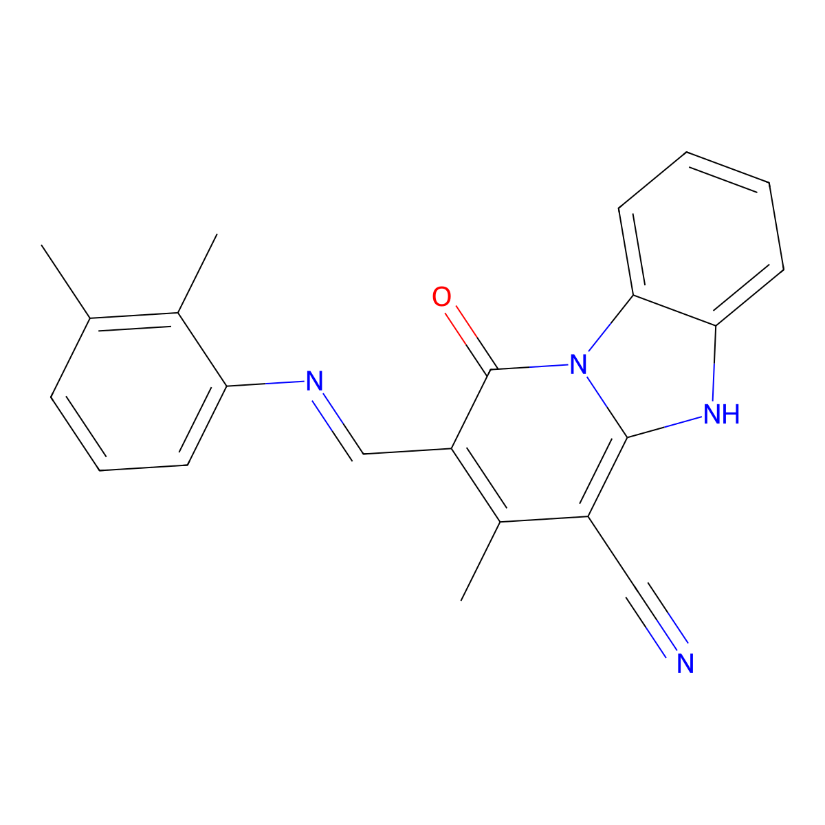 2-{(E)-[(2,3-dimethylphenyl)imino]methyl}-1-hydroxy-3-methylpyrido[1,2-a]benzimidazole-4-carbonitrile molecular structure, CAS 5201-87-6