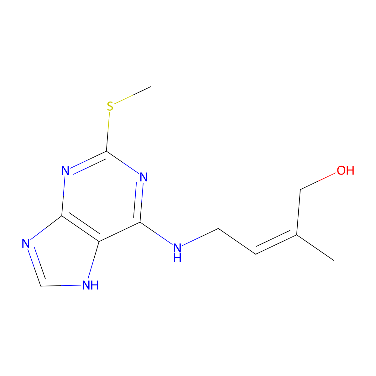 2-Buten-1-ol, 2-methyl-4-[[2-(methylthio)-1H-purin-6-yl]amino]-, (Z)- molecular structure, CAS 52020-11-8