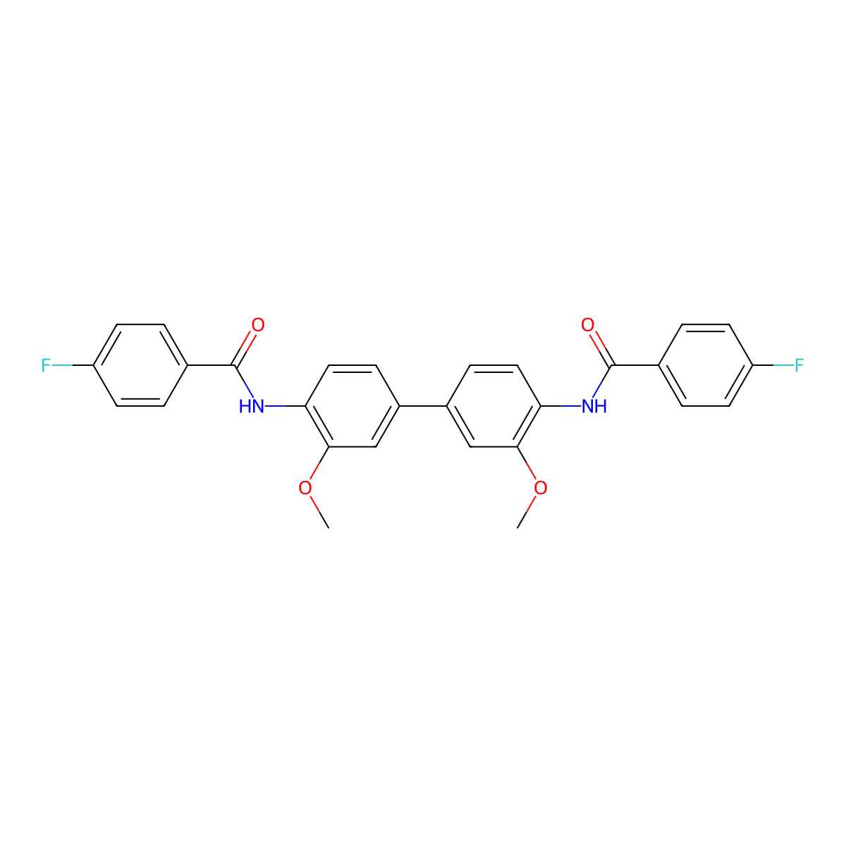 N,N'-(3,3'-dimethoxy-4,4'-biphenyldiyl)bis(4-fluorobenzamide) molecular structure, CAS 5205-16-3
