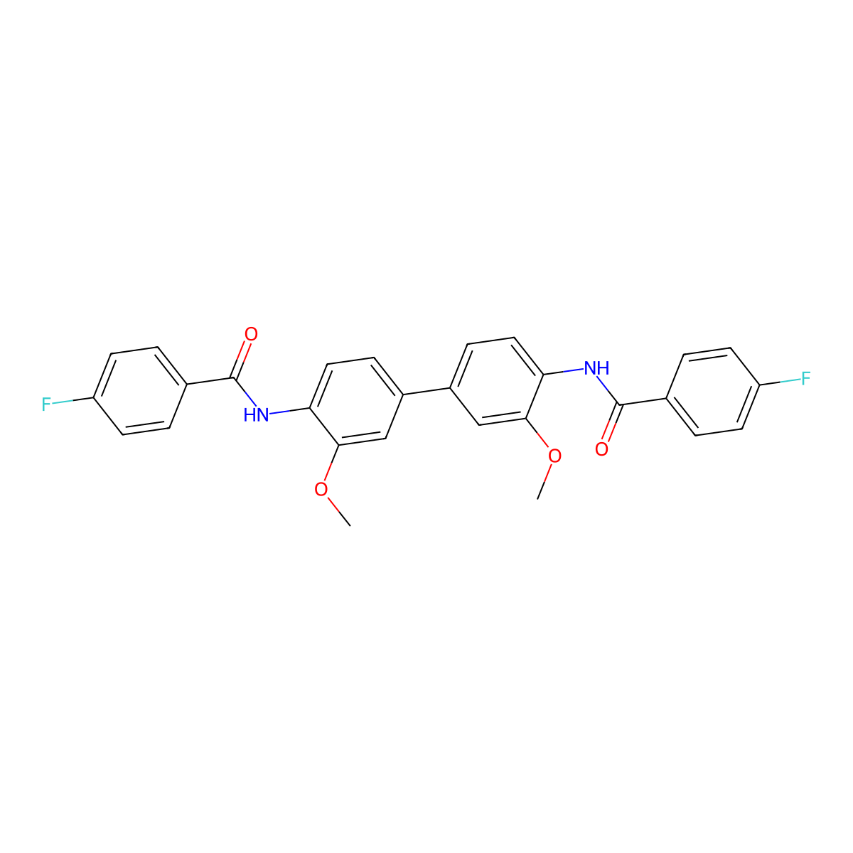 N,N'-(3,3'-dimethoxy-4,4'-biphenyldiyl)bis(4-fluorobenzamide) molecular structure, CAS 5205-16-3