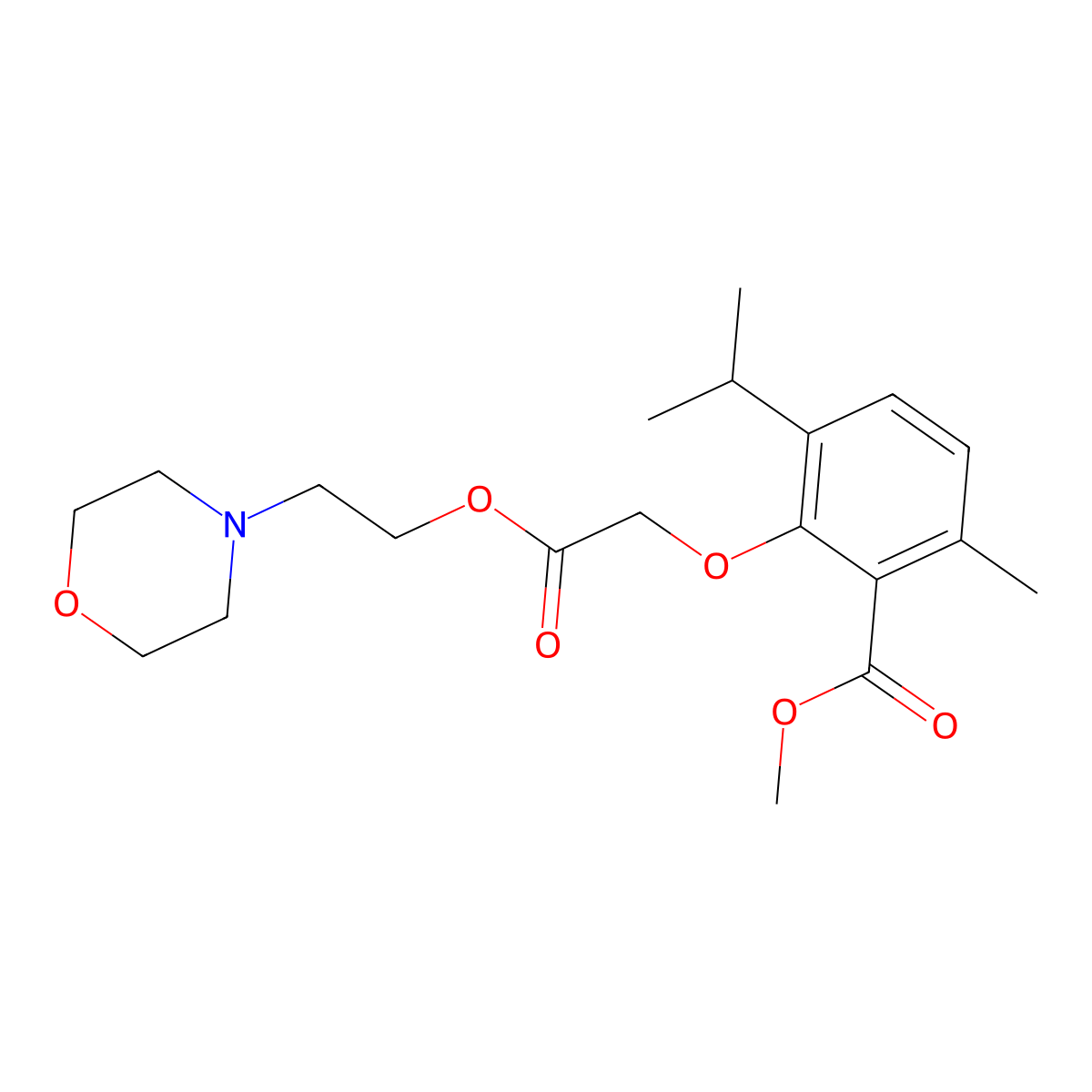 Acetic acid, (6-isopropyl-2-methoxycarbonyl-3-methylphenoxy)-, 2-morpholinoethyl ester molecular structure, CAS 52073-17-3